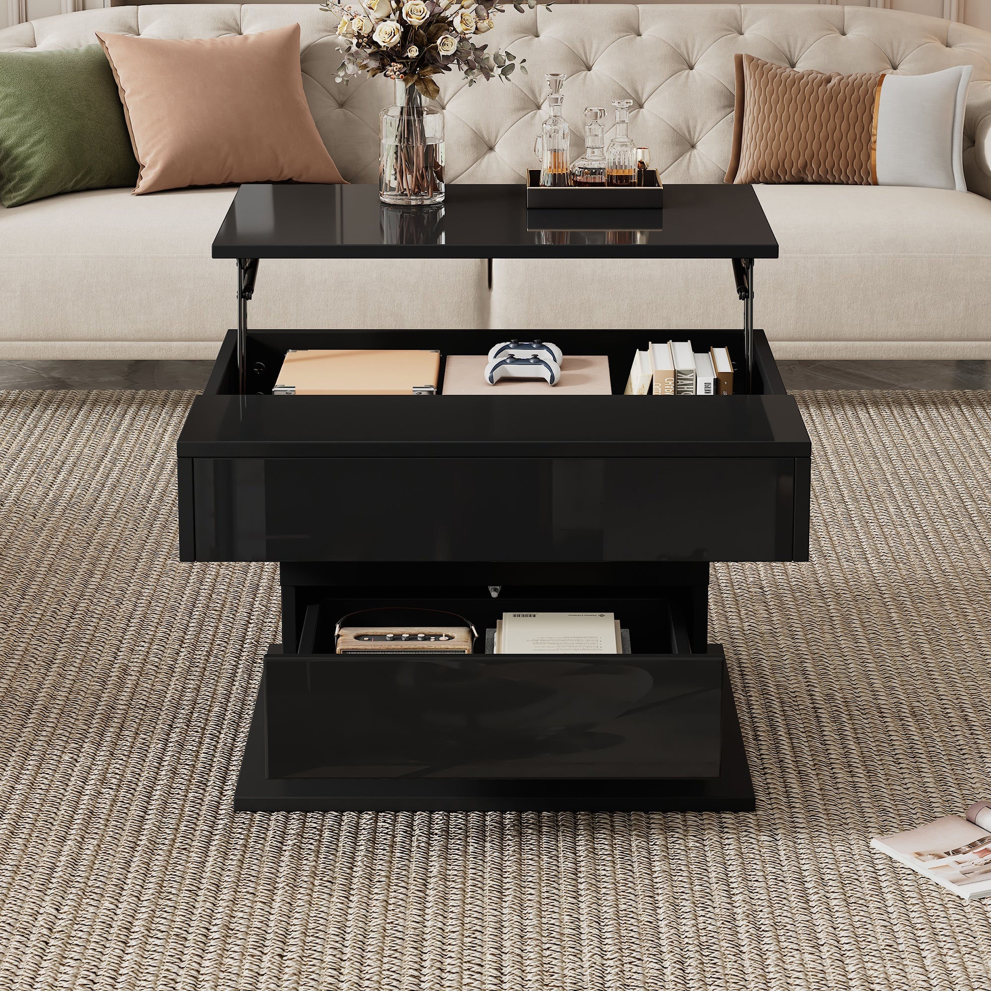 Logidon Salontafel 70x70 cm met draaibaar blad en lade zwart