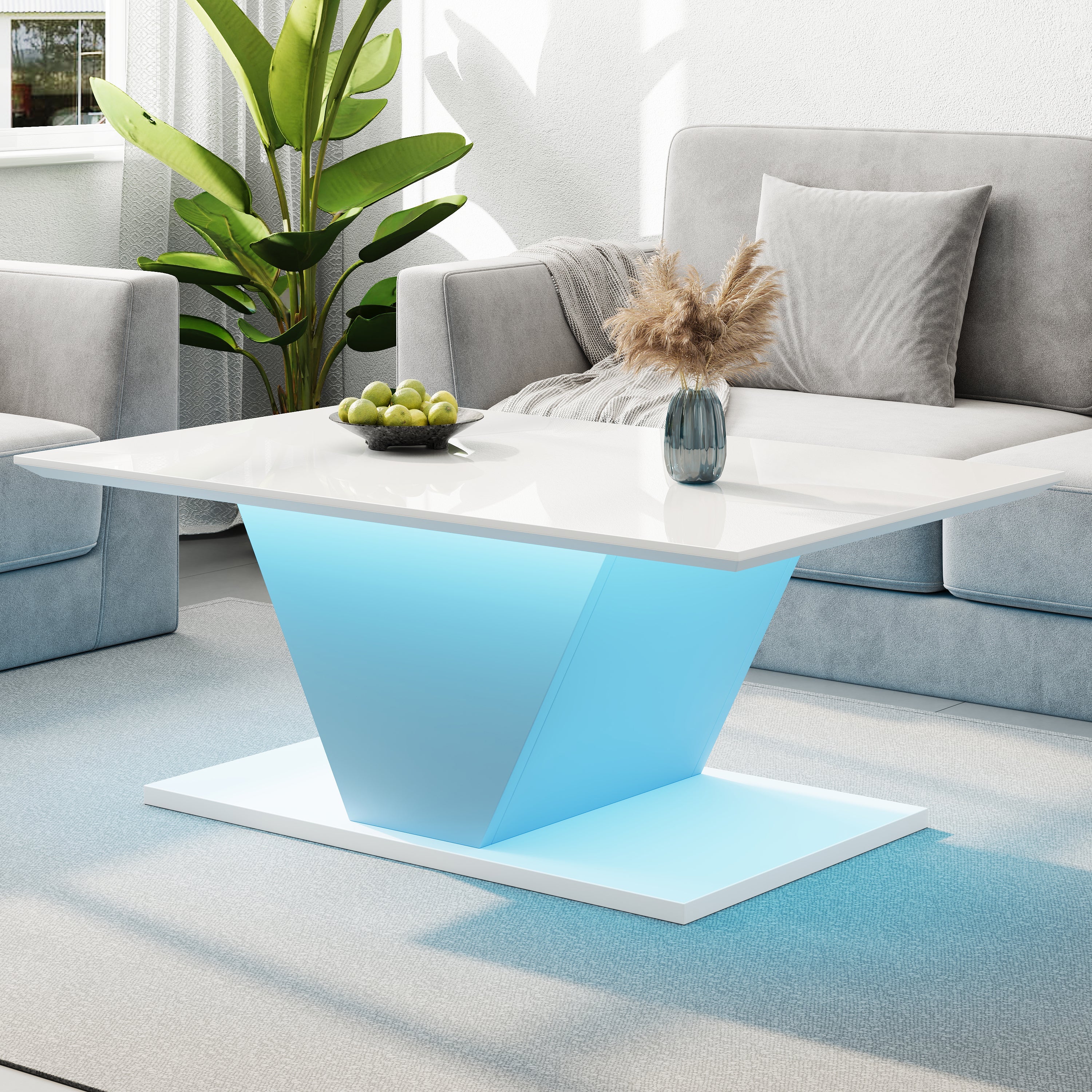 Logidon V-vorm salontafel wit hoogglans LED verlichting 100x50x46 cm