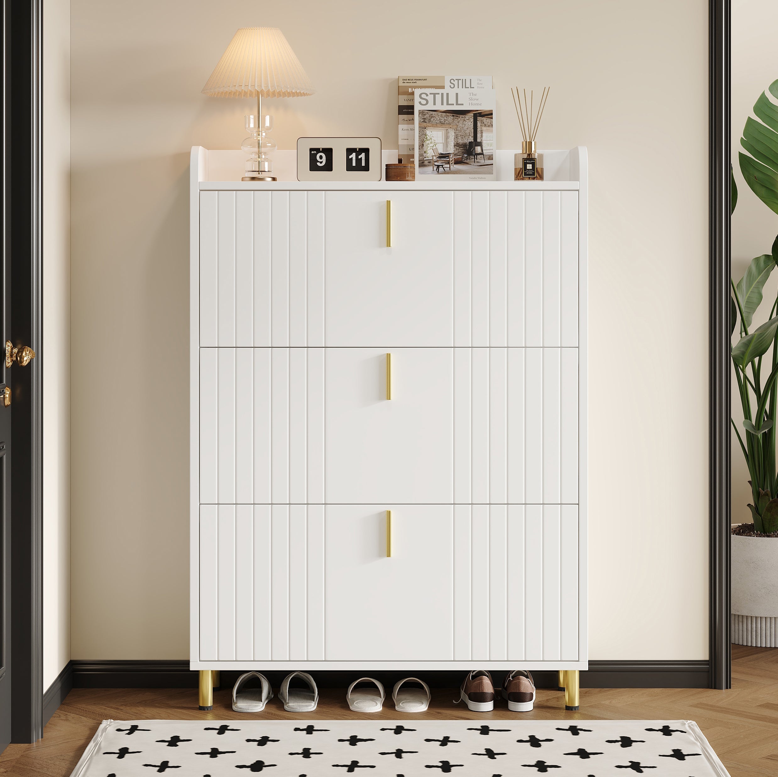 Logidon schoenenkast wit 3 kleppen, 6 vakken, 80x23x123 cm