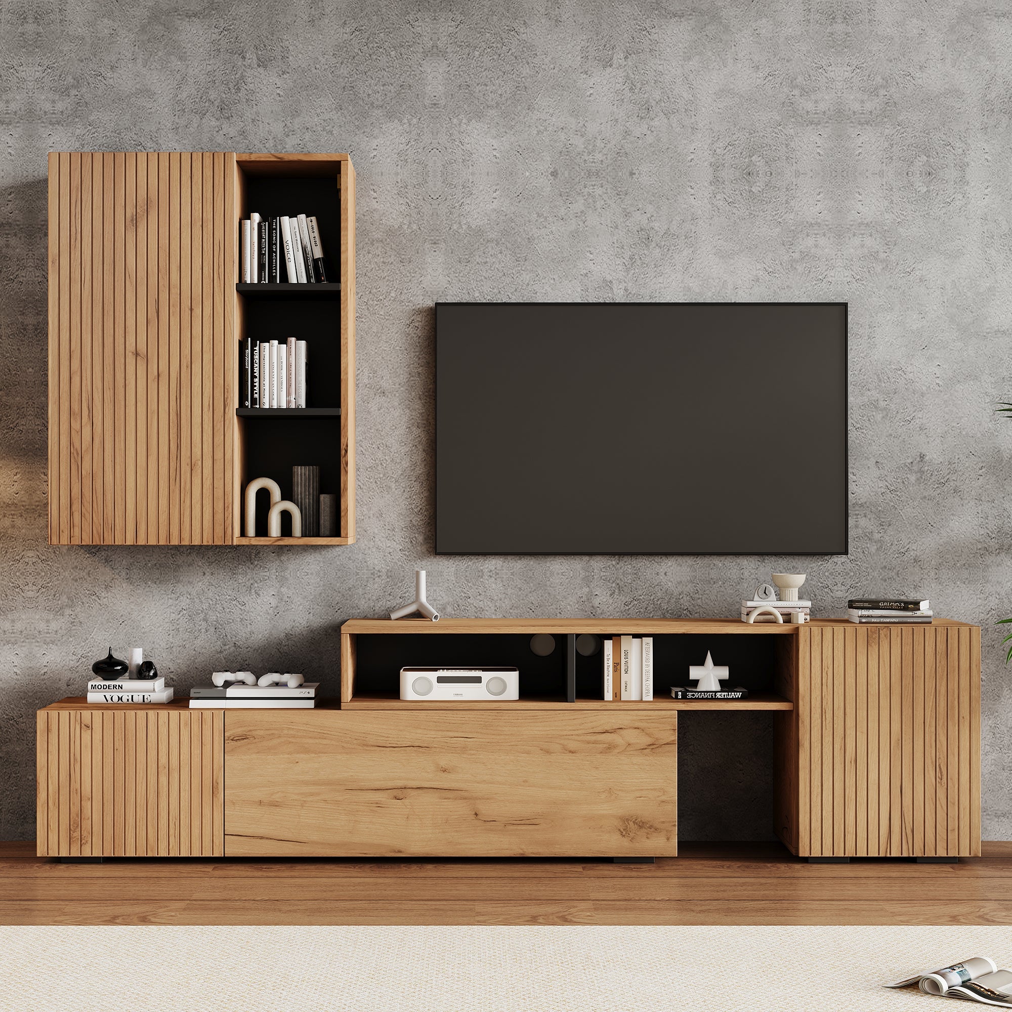 Logidon TV wall unit set display case two parts up to 265 cm oak black