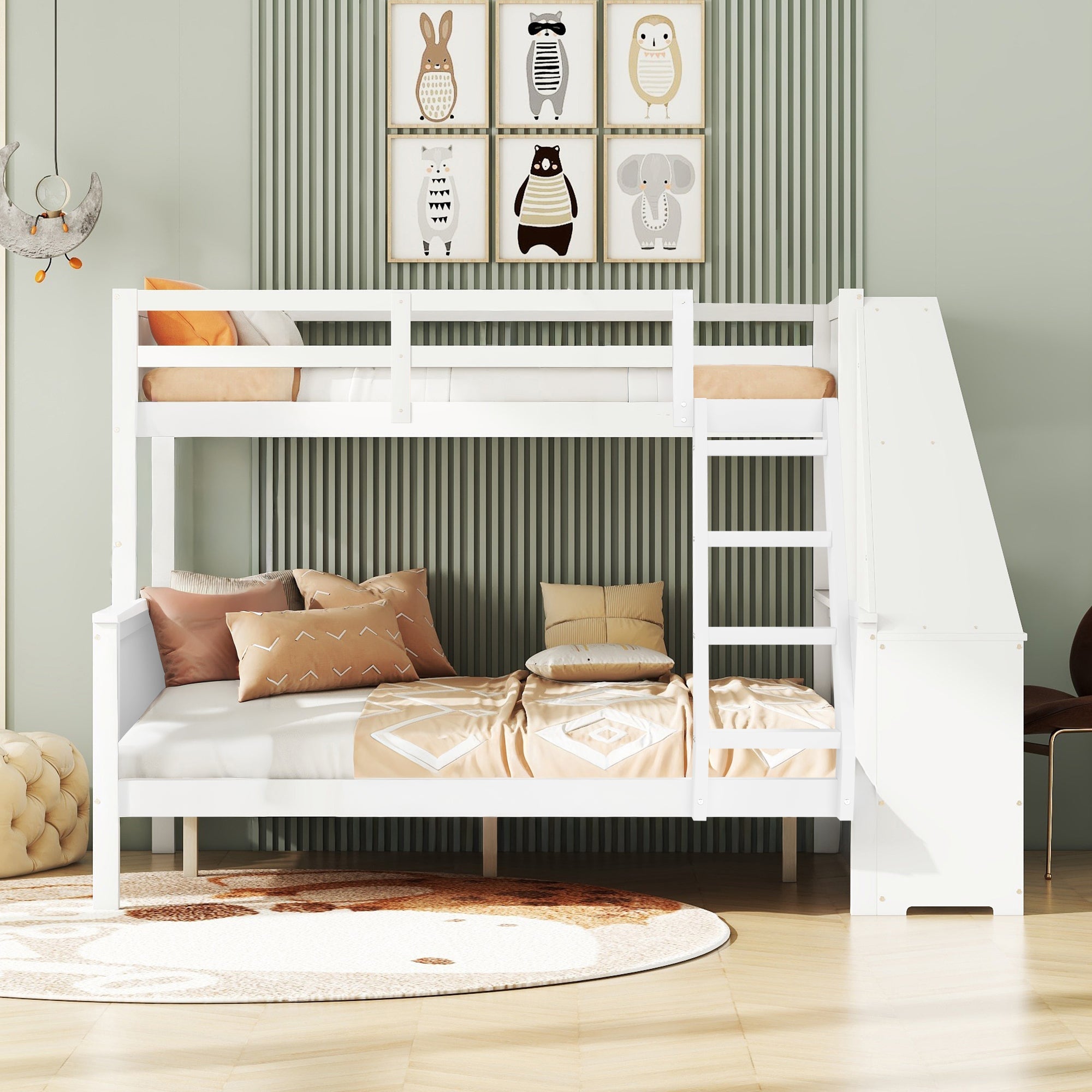 Logidon Bunk Bed 90x200 and 140x200 with Table and Storage Space White