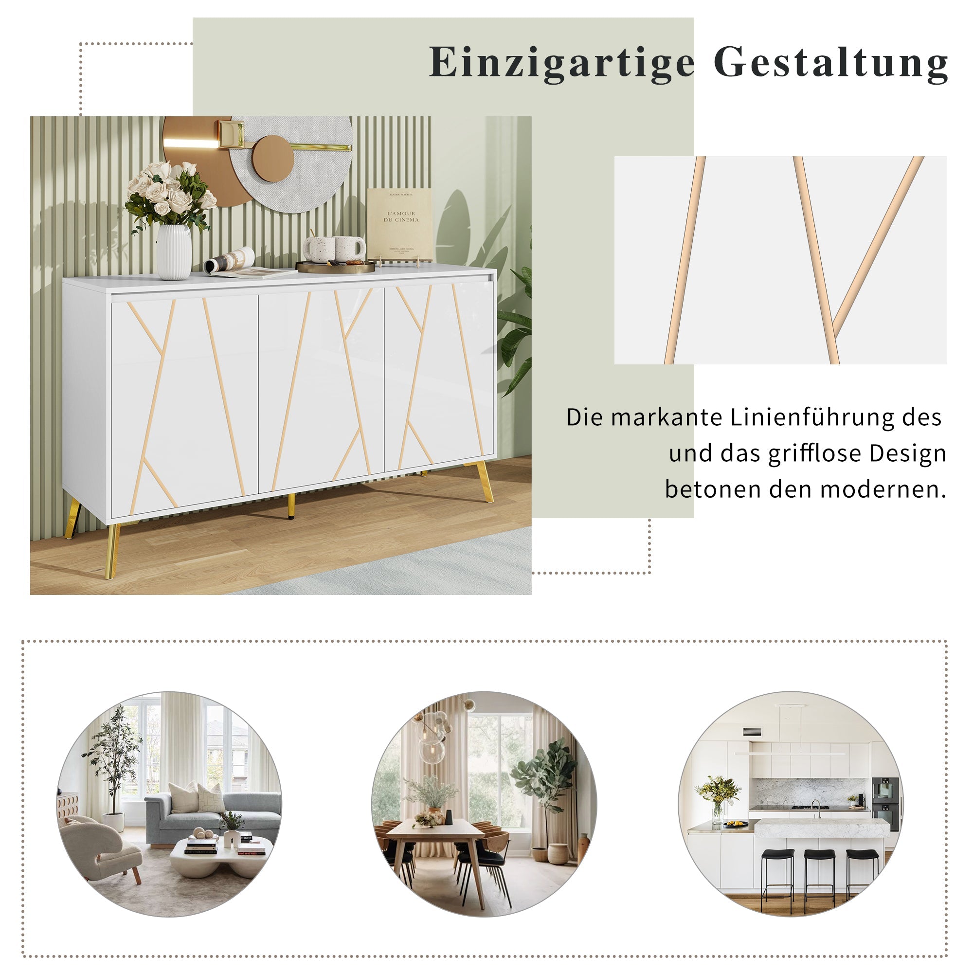 Logidon Dressoir Modern Wit 3-deurs Greeploos 140 cm