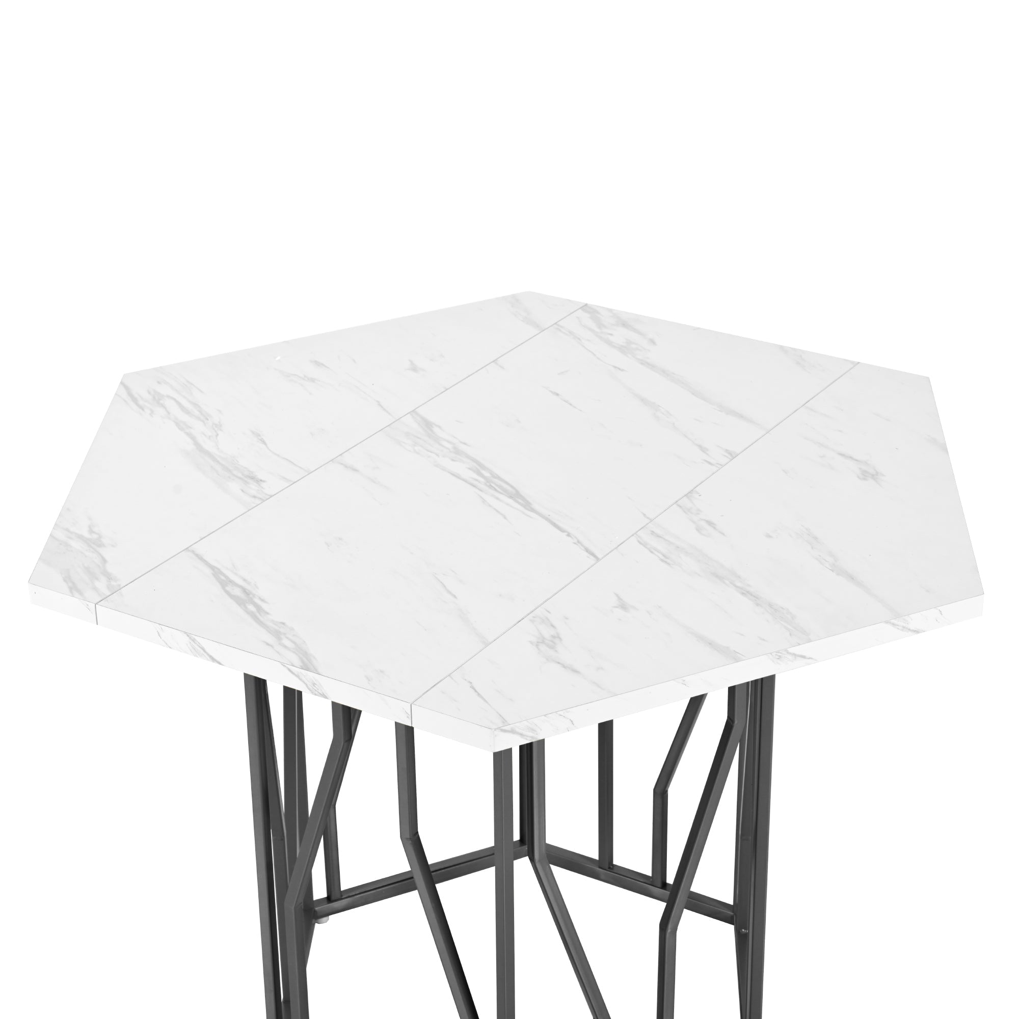 Logidon Hexagon marmeren witte eettafelset en zwart fluwelen stoelen