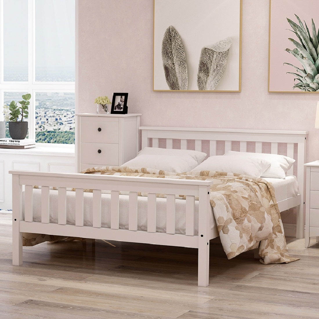 Logidon tweepersoonsbed 140 x 200 cm massief hout wit elegant design