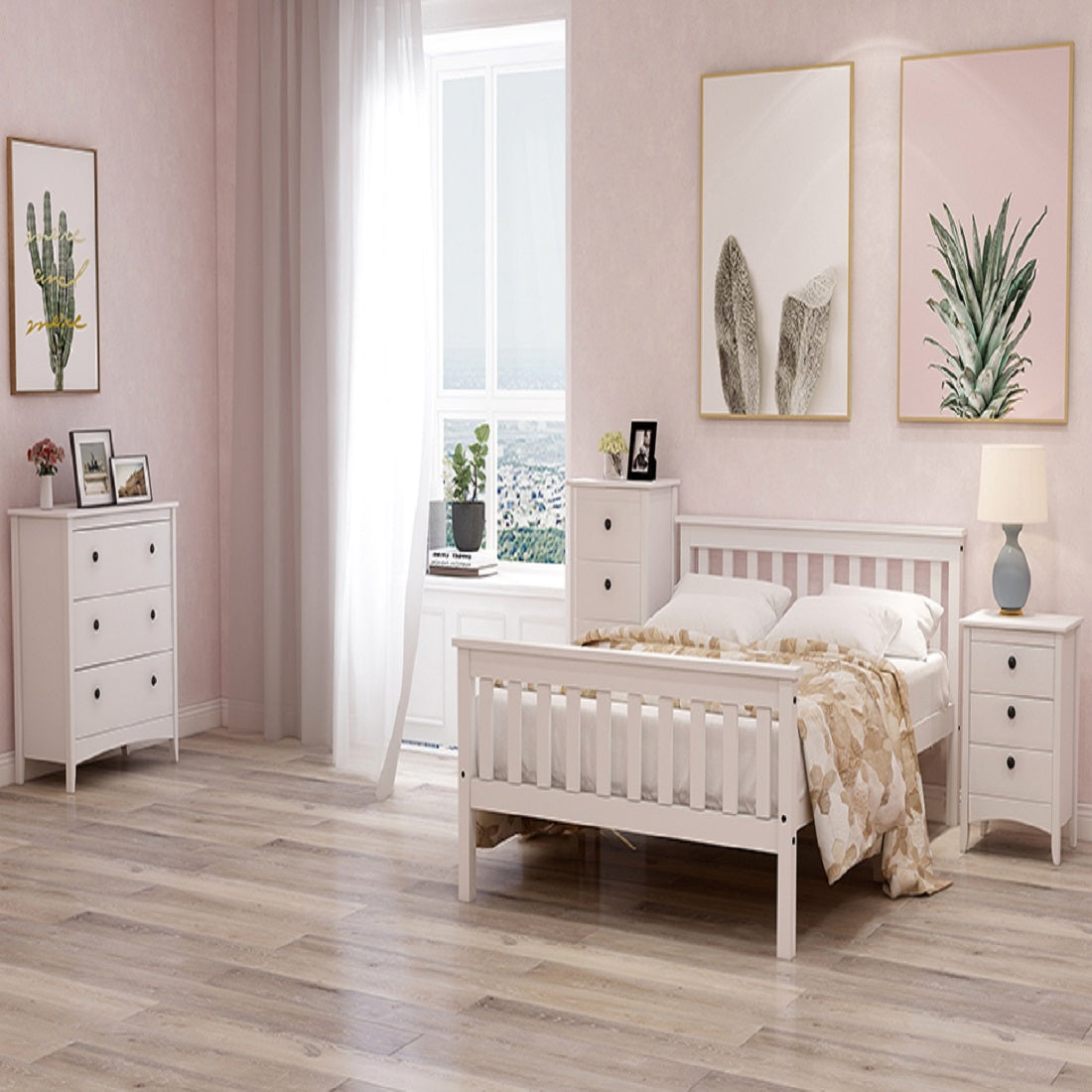 Logidon tweepersoonsbed 140 x 200 cm massief hout wit elegant design