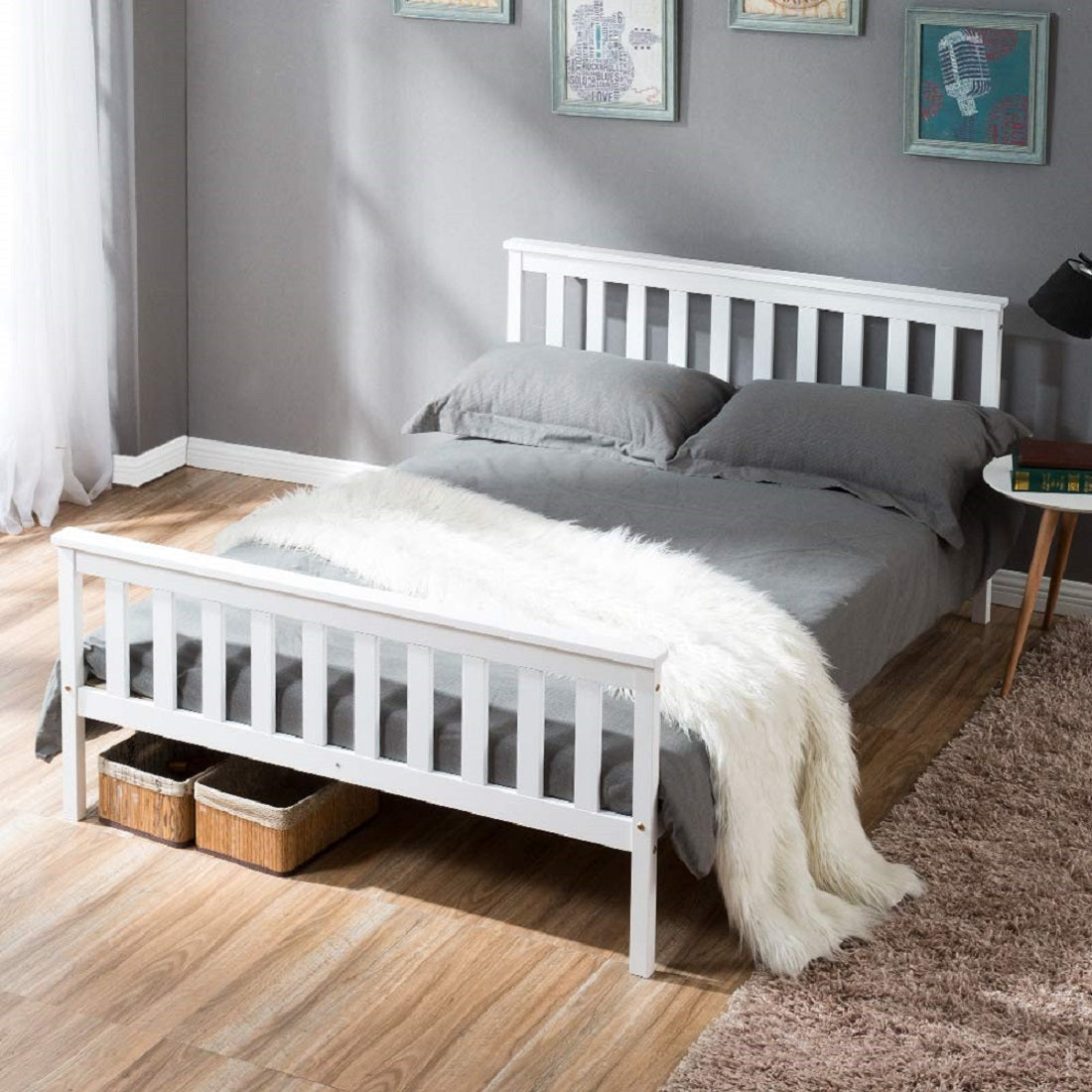 Logidon tweepersoonsbed 140 x 200 cm massief hout wit elegant design