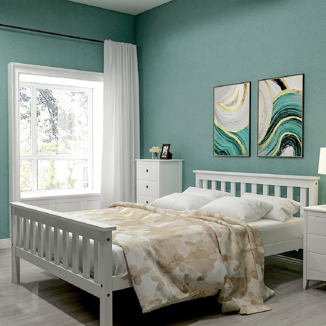 Logidon tweepersoonsbed 140 x 200 cm massief hout wit elegant design