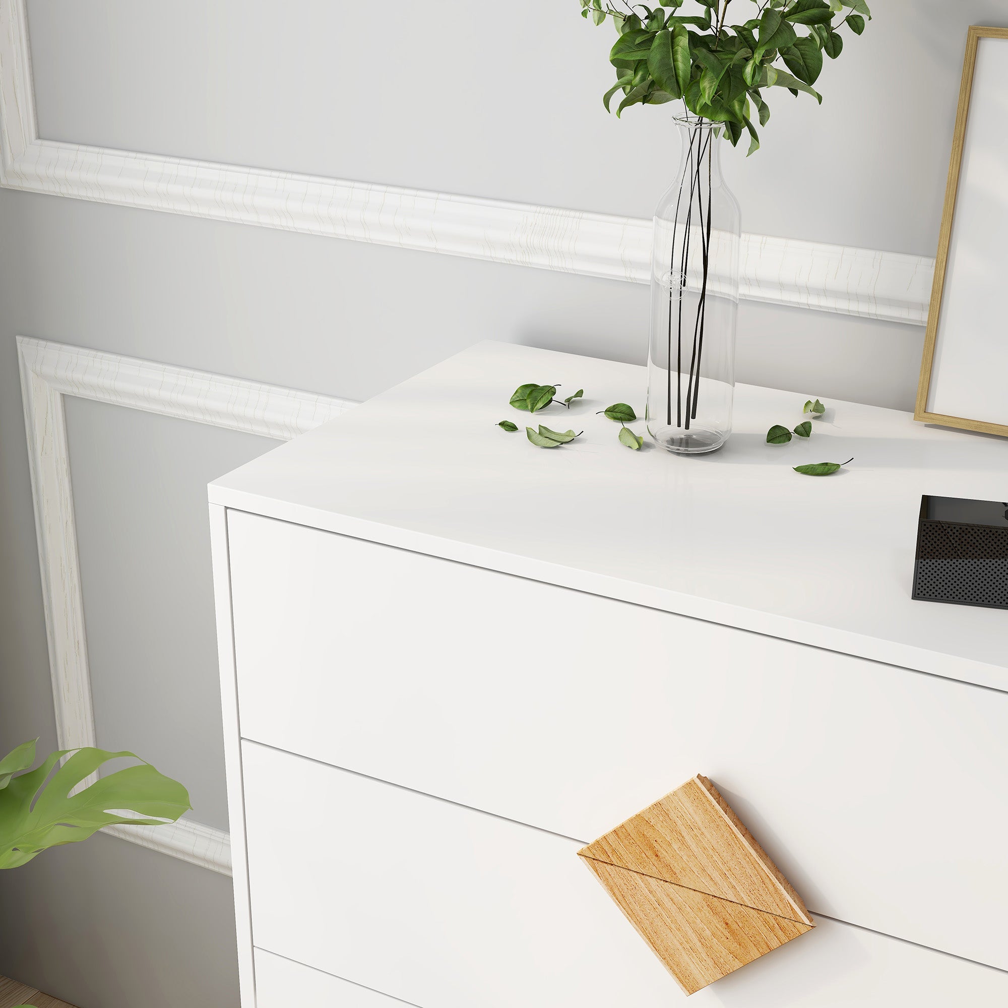 Logidon White Chest of Drawers with Four Drawers and Square Handles