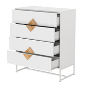 Logidon White Chest of Drawers with Four Drawers and Square Handles