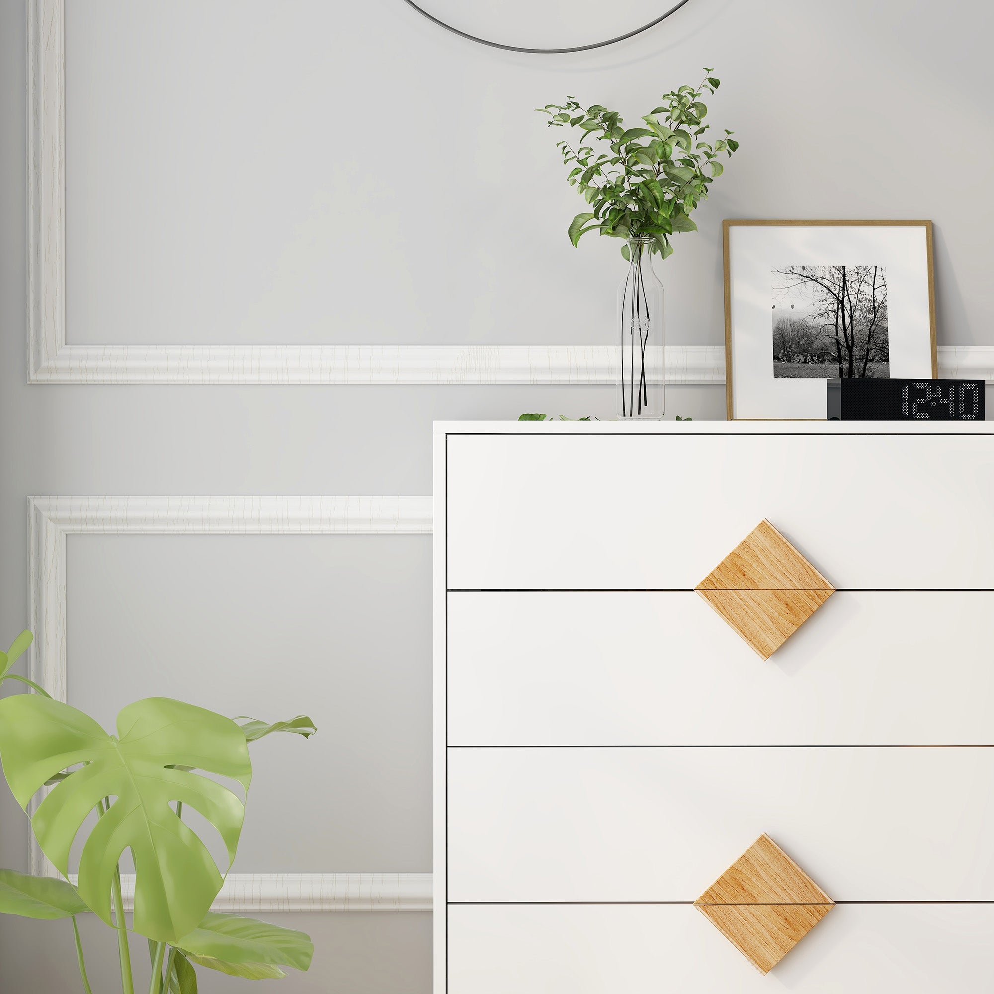Logidon White Chest of Drawers with Four Drawers and Square Handles