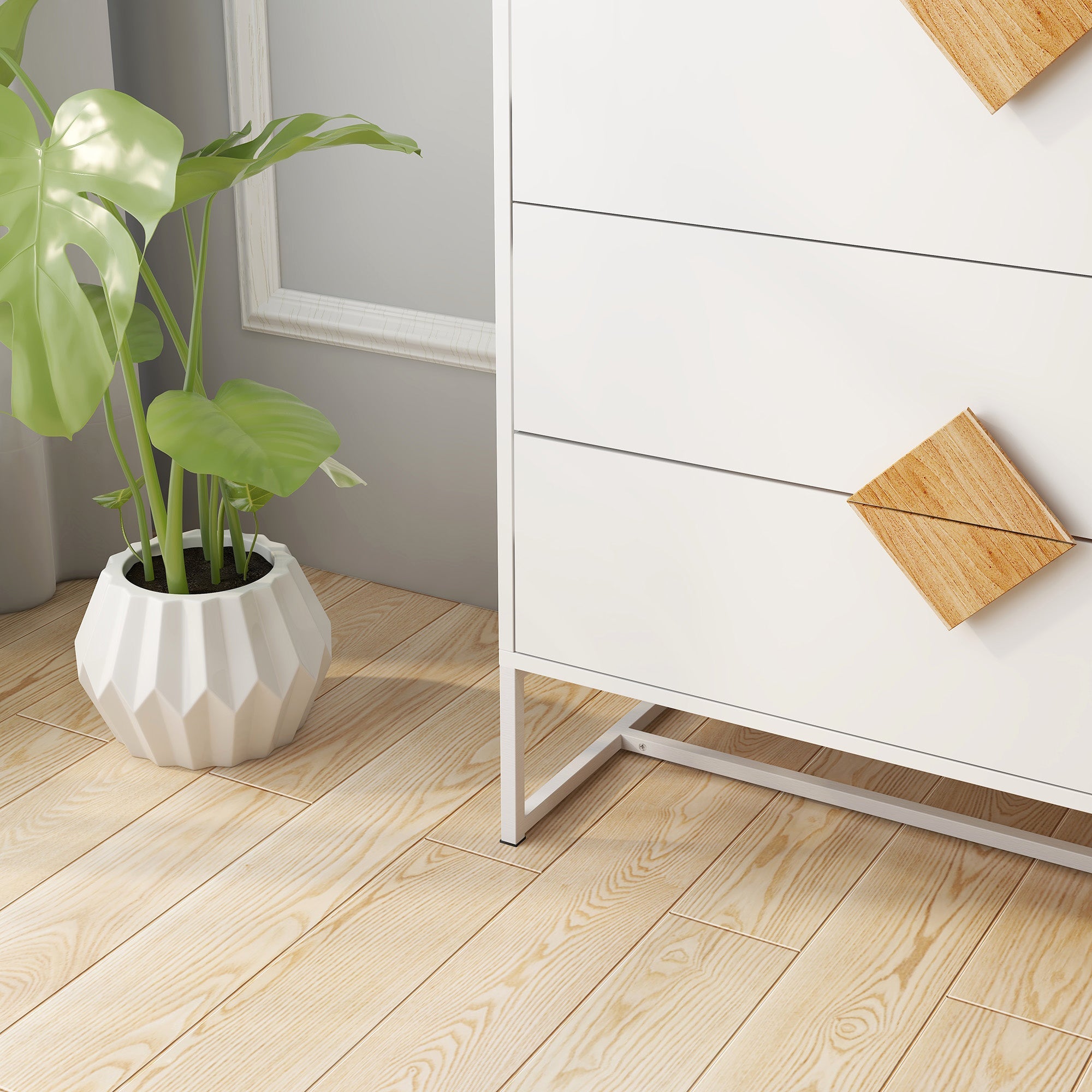 Logidon White Chest of Drawers with Four Drawers and Square Handles