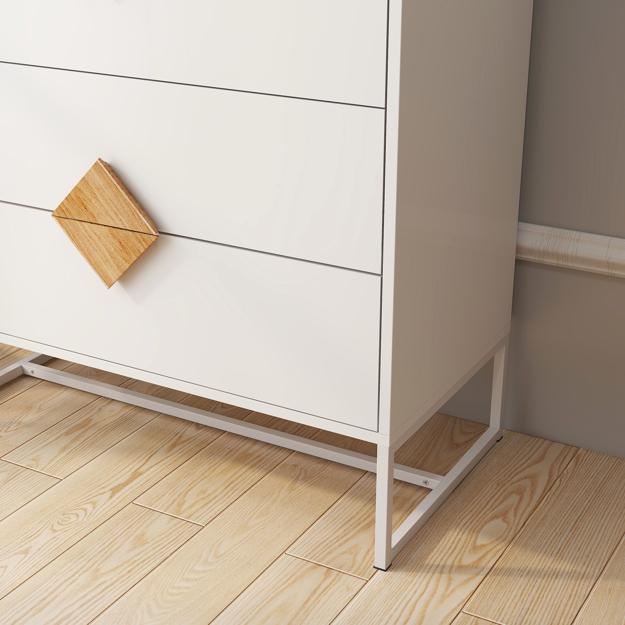 Logidon White Chest of Drawers with Four Drawers and Square Handles