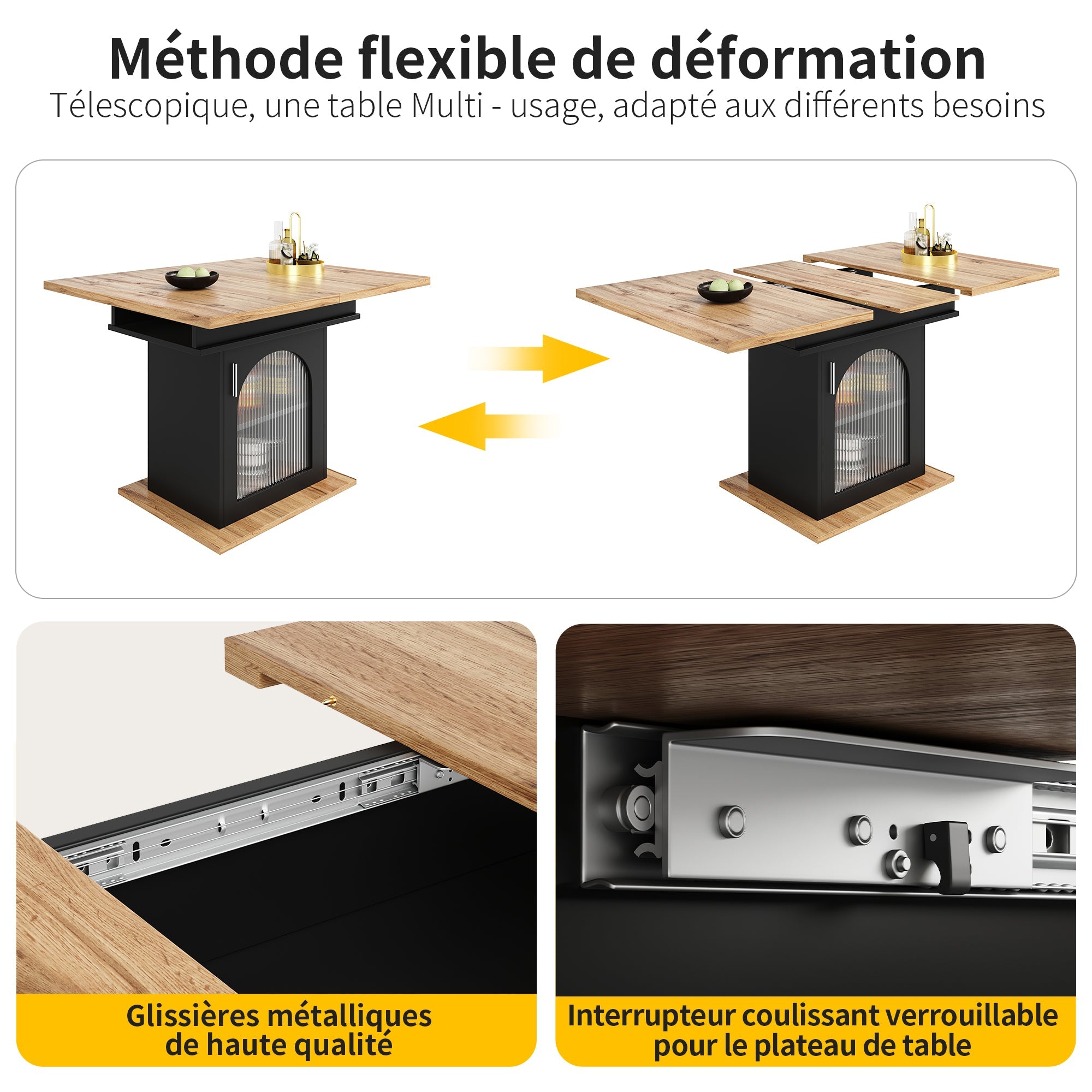 Logidon eettafel telescopische tafel 140×80 cm met drie opbergniveaus
