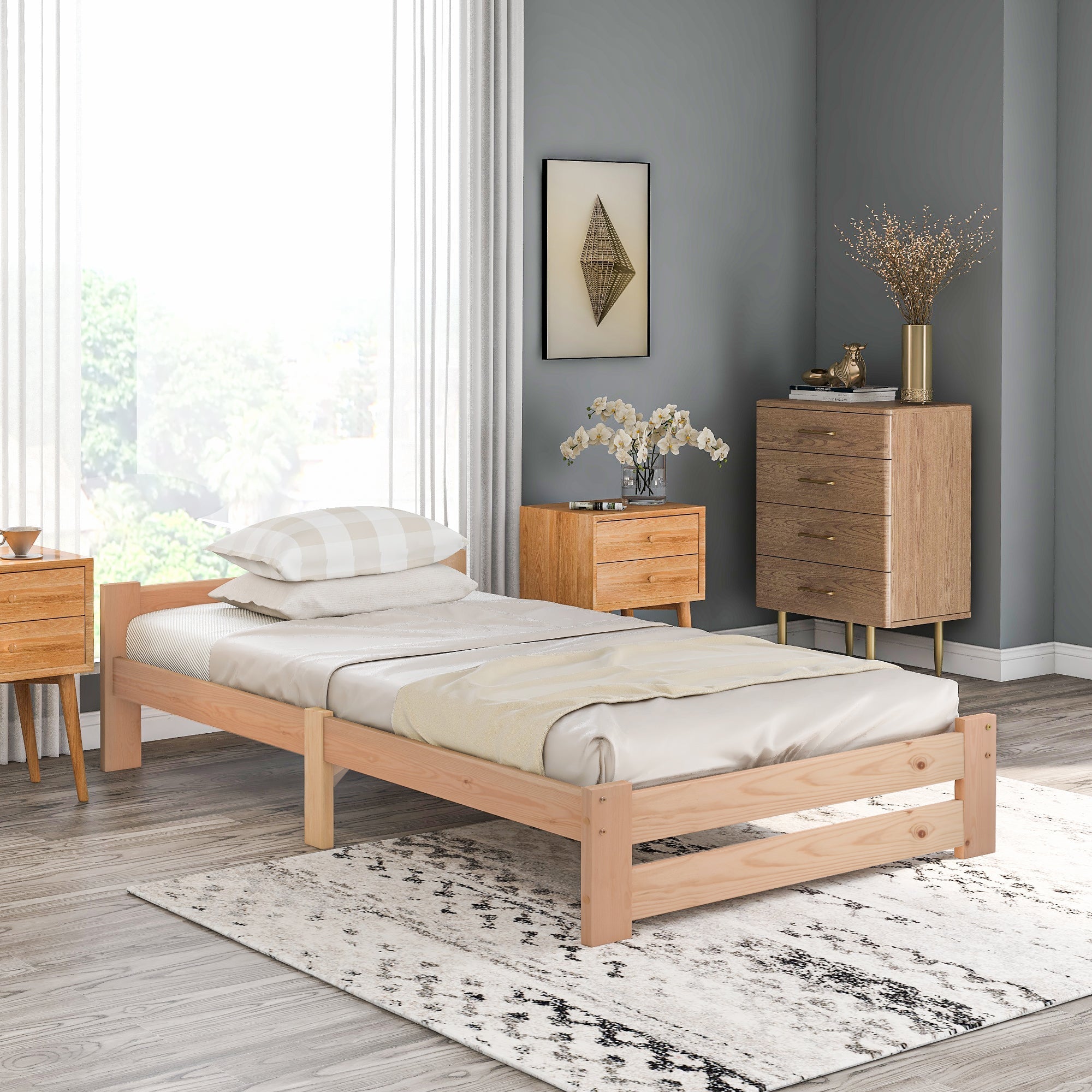 Logidon massief houten futonbed naturel 200x90 hoofdeinde lattenbodem