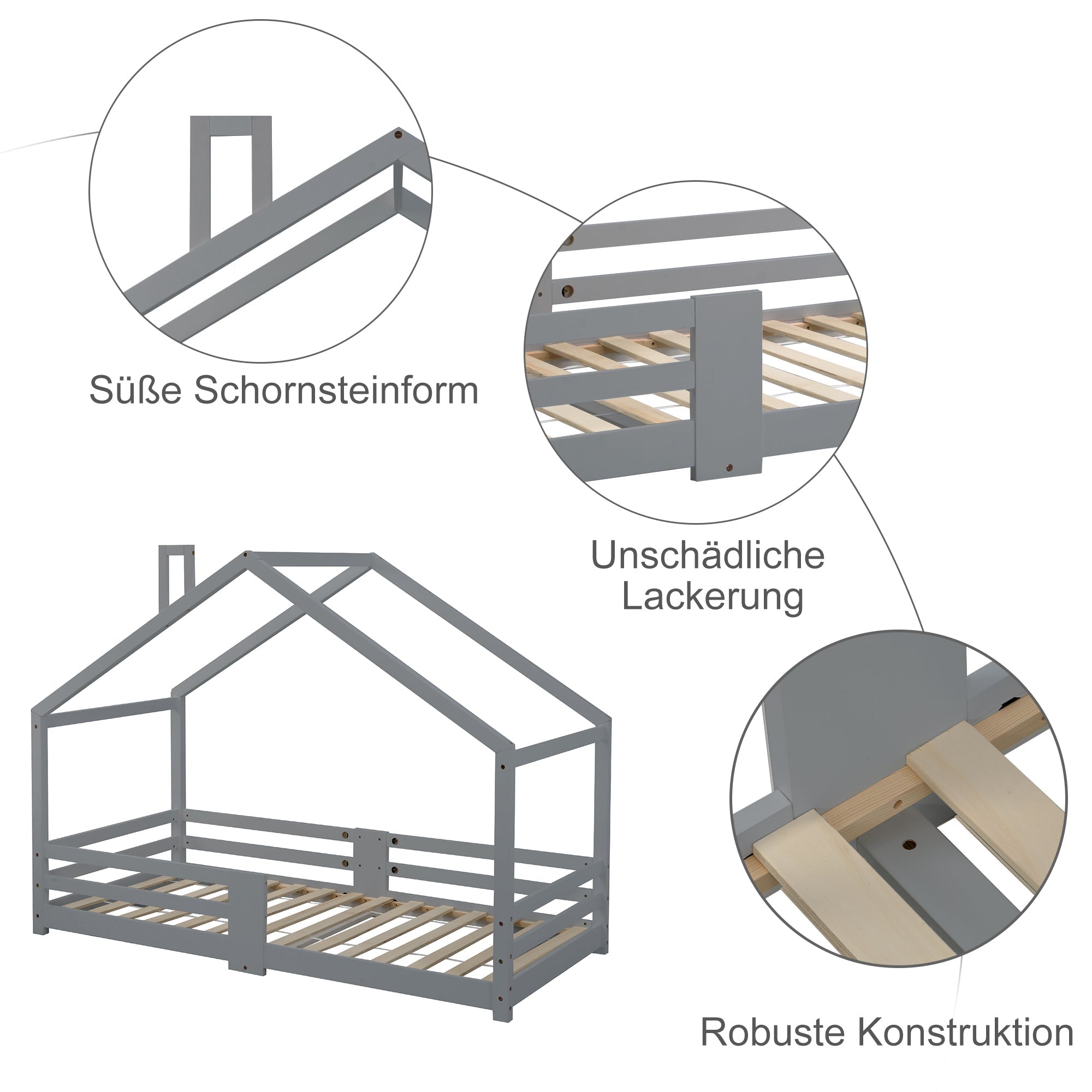 Logidon kinderbed huisbed met schouw grijs 90x200 cm