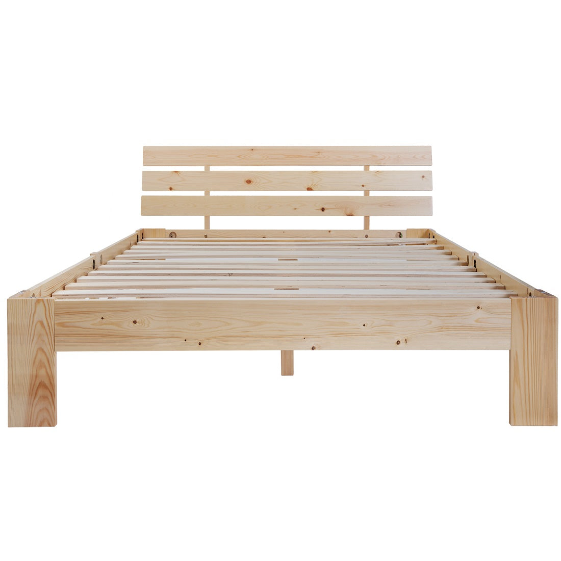 Logidon massief houten tweepersoonsbed 140x200 naturel hoofdbord lattenbodem