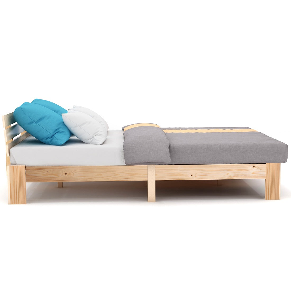 Logidon massief houten tweepersoonsbed 140x200 naturel hoofdbord lattenbodem