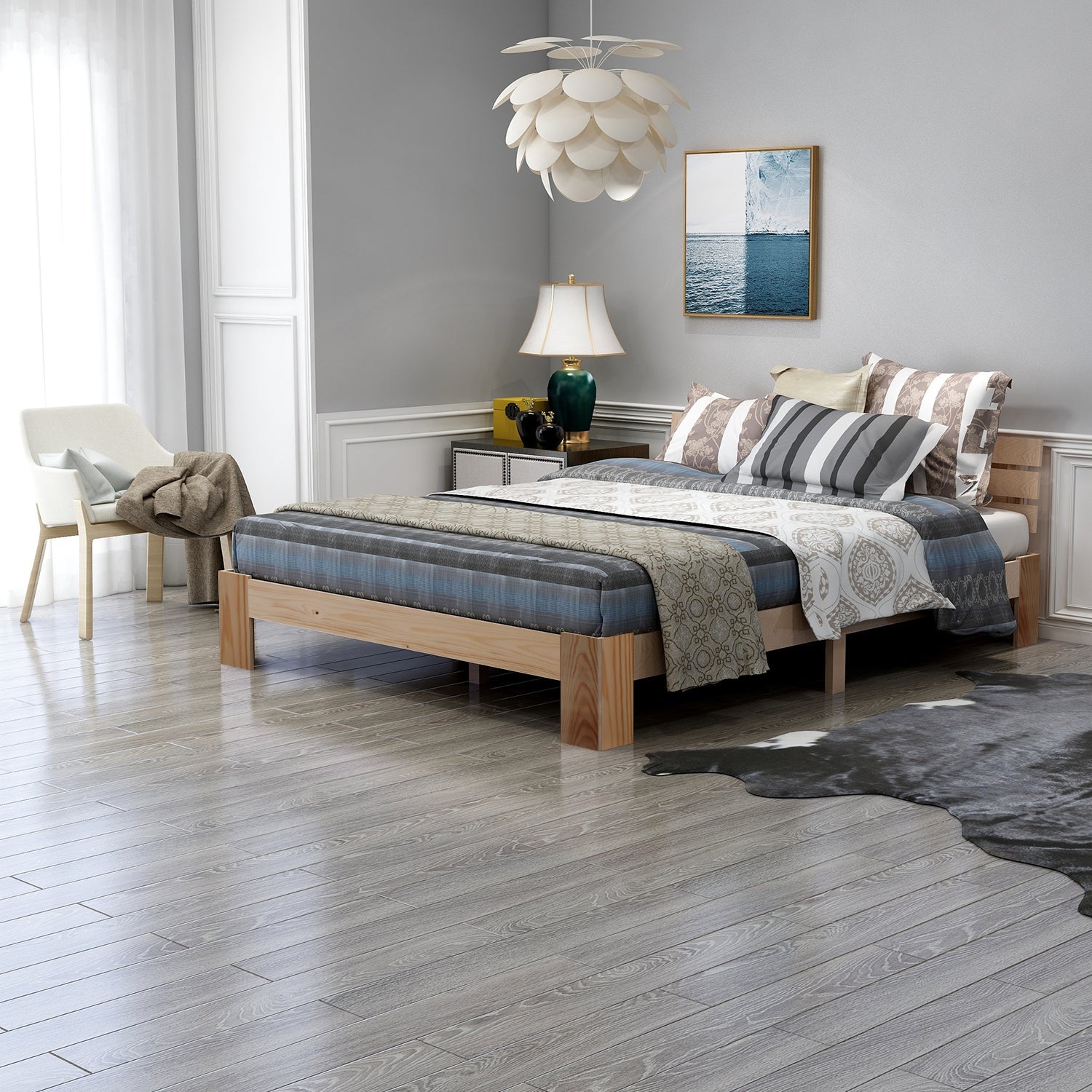 Logidon massief houten tweepersoonsbed 140x200 naturel hoofdbord lattenbodem