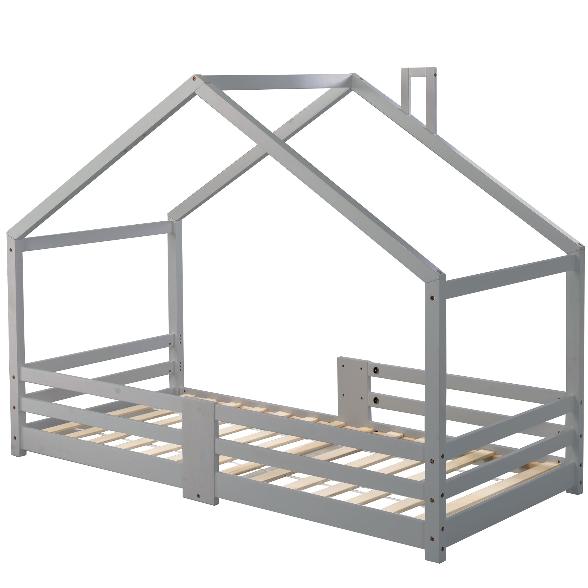 Logidon kinderbed huisbed met schouw grijs 90x200 cm