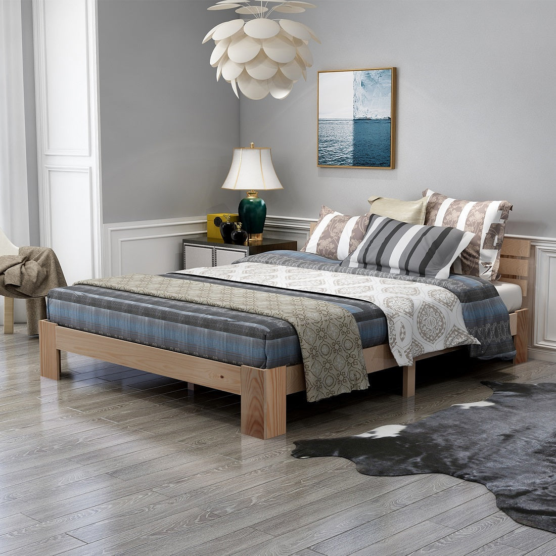Logidon massief houten tweepersoonsbed 140x200 naturel hoofdbord lattenbodem