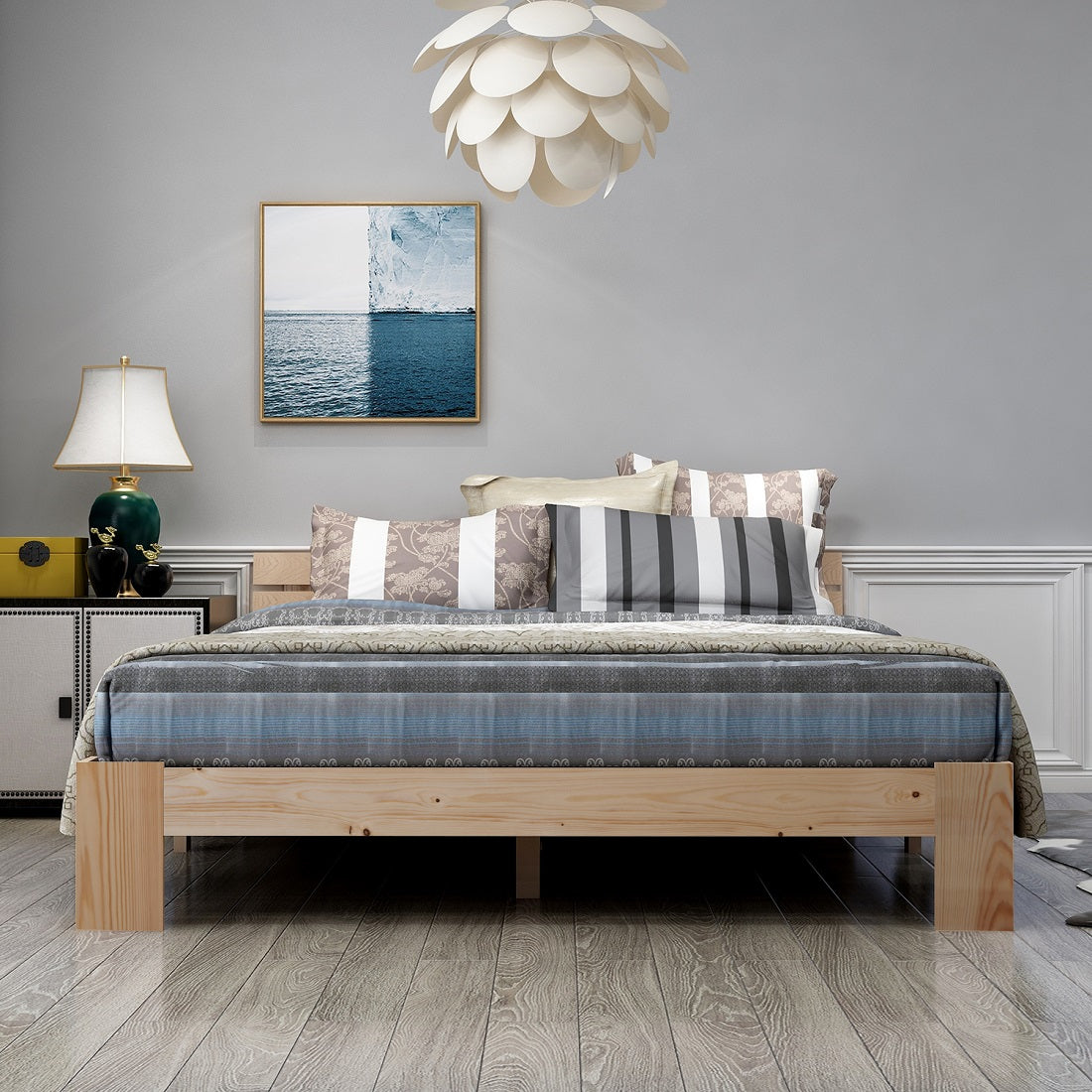 Logidon massief houten tweepersoonsbed 140x200 naturel hoofdbord lattenbodem