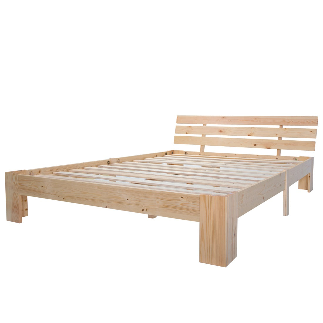Logidon massief houten tweepersoonsbed 140x200 naturel hoofdbord lattenbodem
