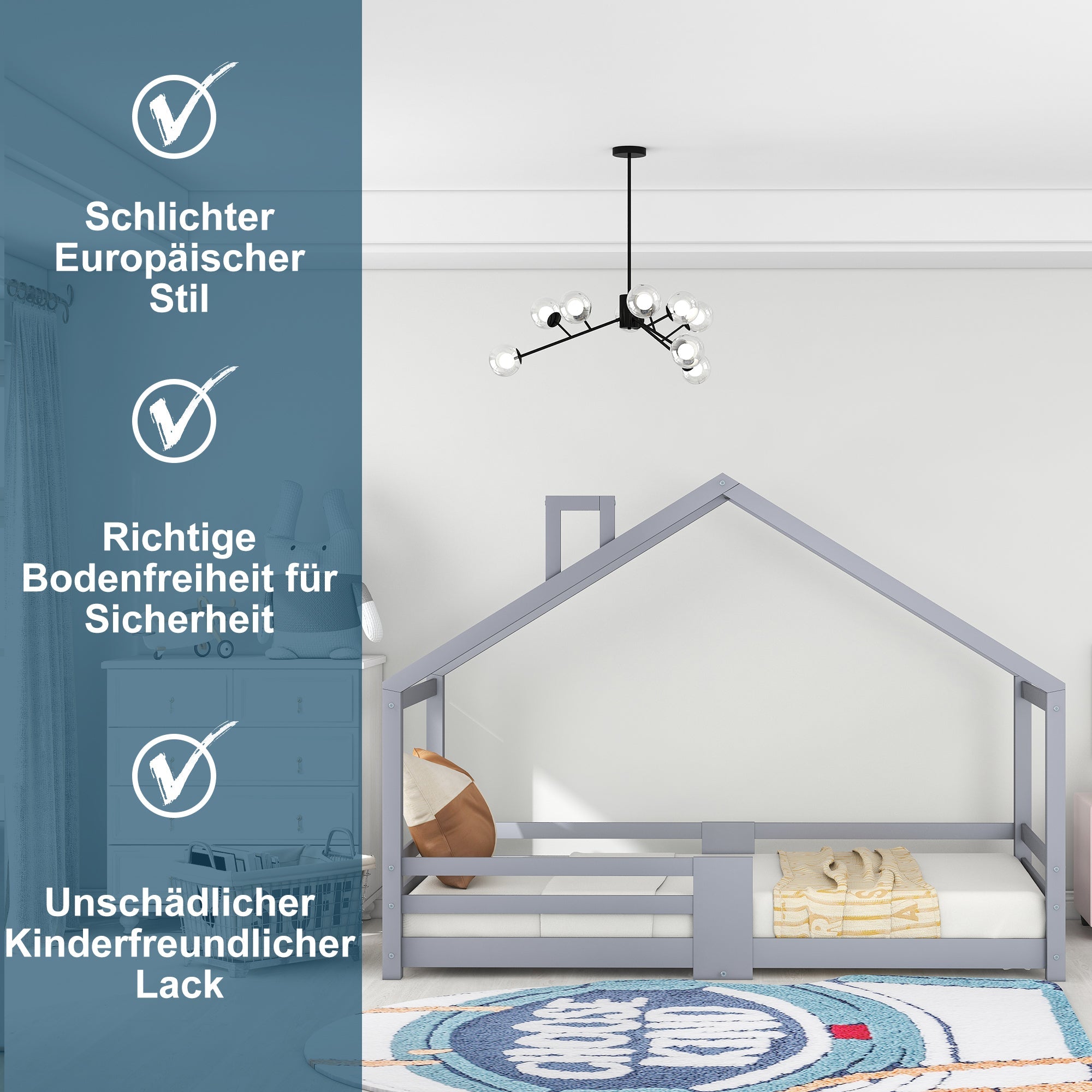 Logidon kinderbed huisbed met schouw grijs 90x200 cm