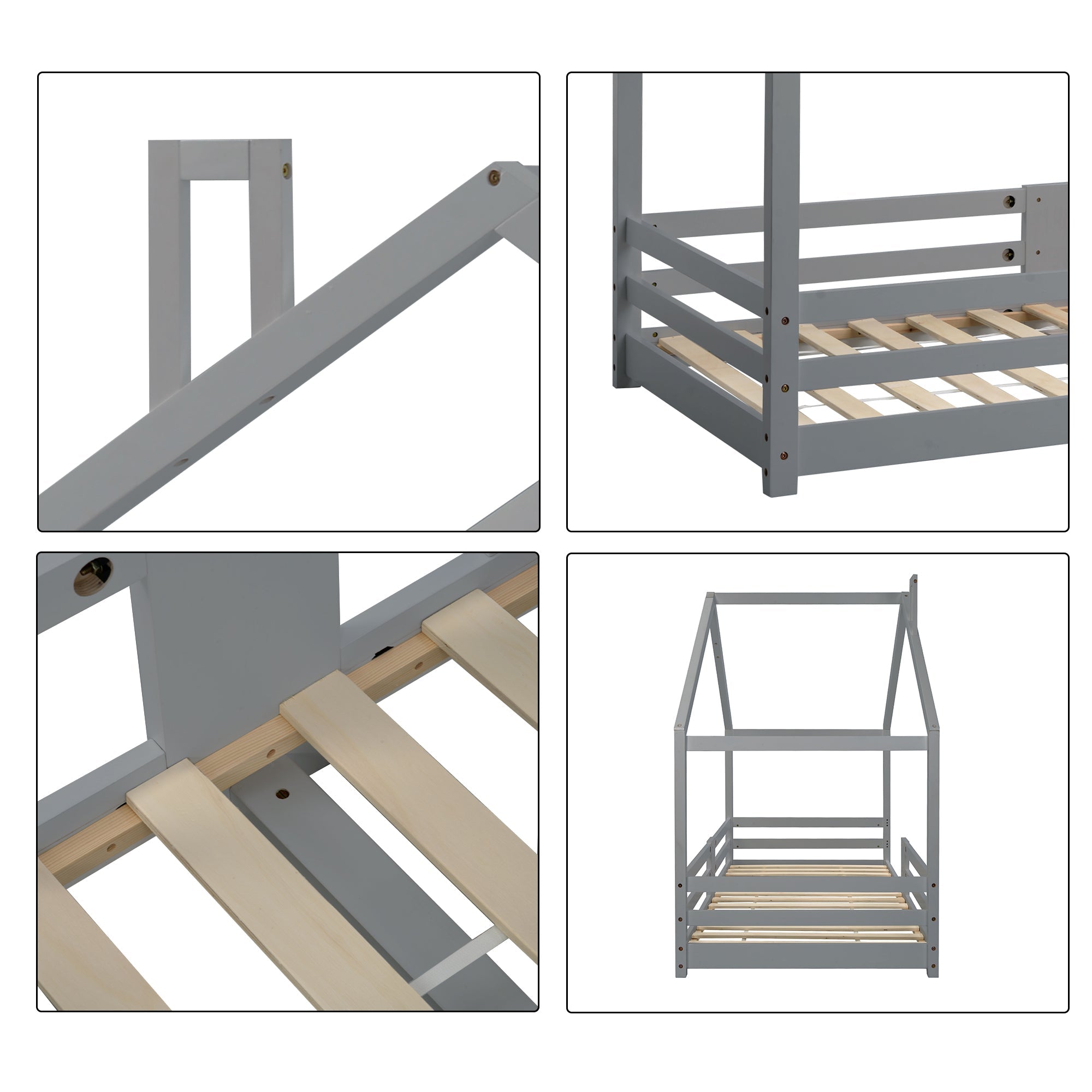 Logidon kinderbed huisbed met schouw grijs 90x200 cm