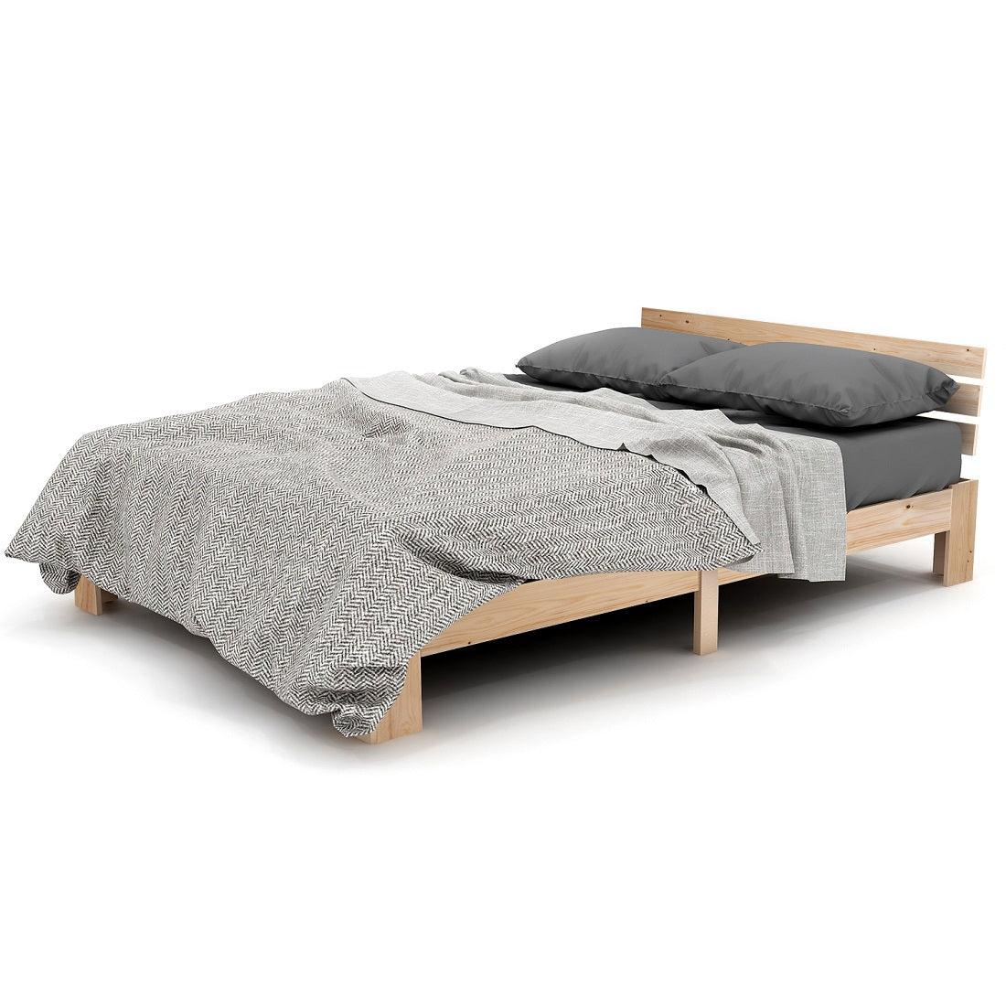 Logidon massief houten tweepersoonsbed 140x200 naturel hoofdbord lattenbodem