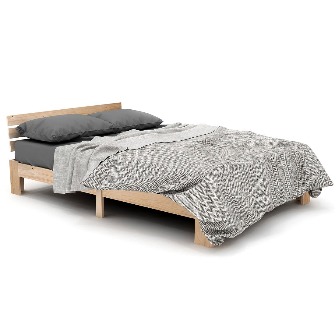 Logidon massief houten tweepersoonsbed 140x200 naturel hoofdbord lattenbodem