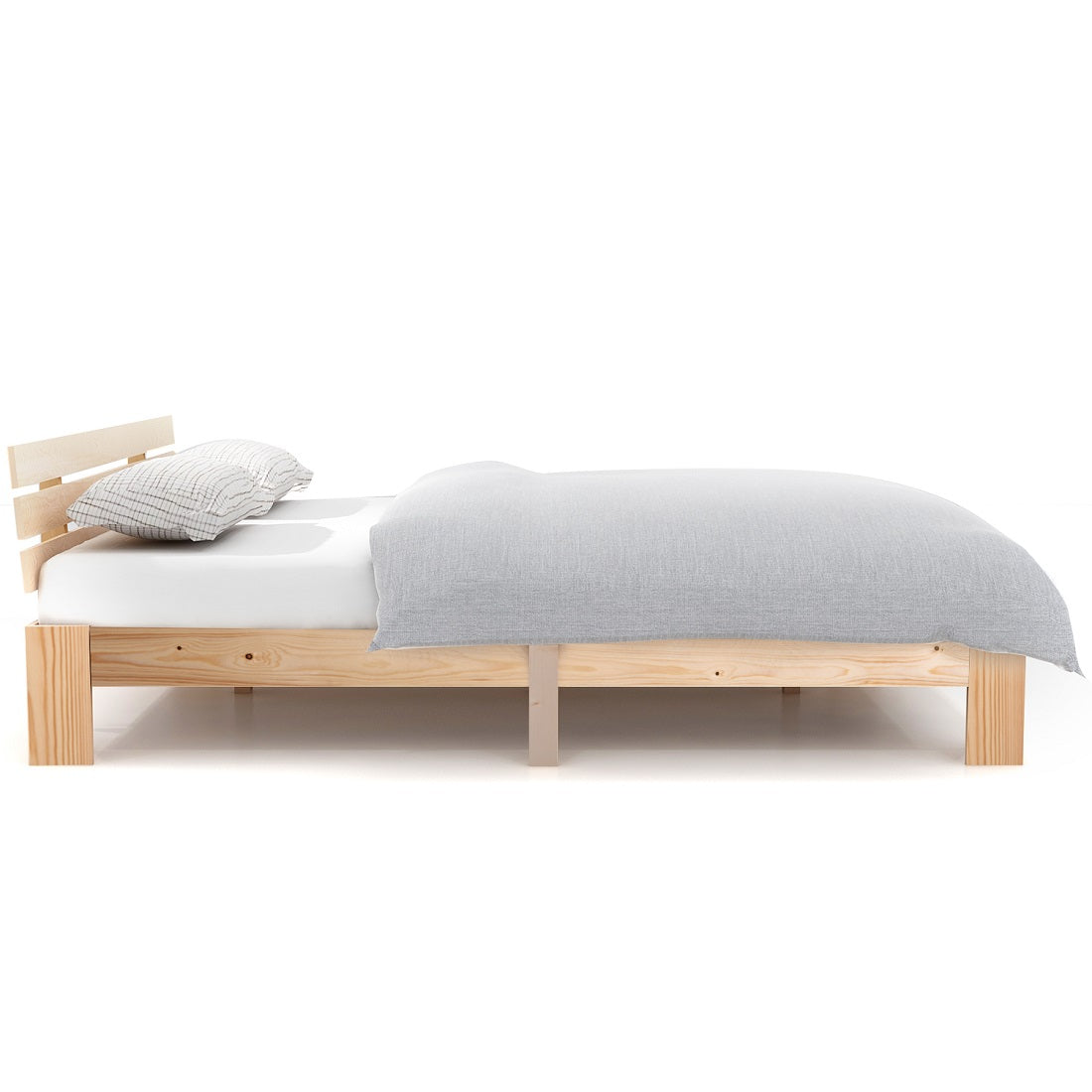 Logidon massief houten tweepersoonsbed 140x200 naturel hoofdbord lattenbodem
