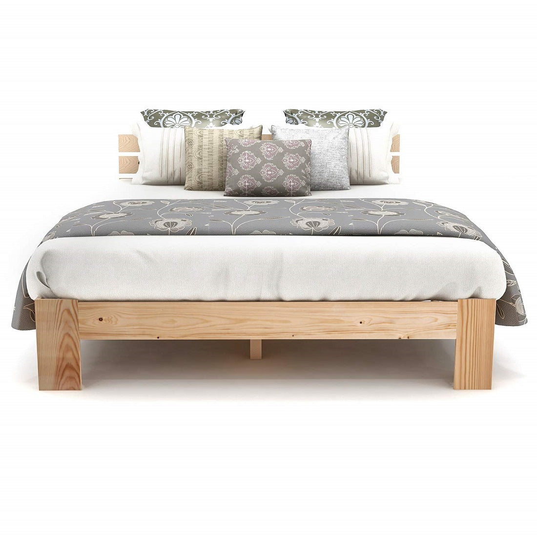 Logidon massief houten tweepersoonsbed 140x200 naturel hoofdbord lattenbodem