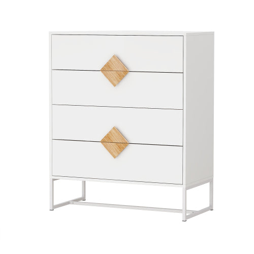 Logidon White Chest of Drawers with Four Drawers and Square Handles