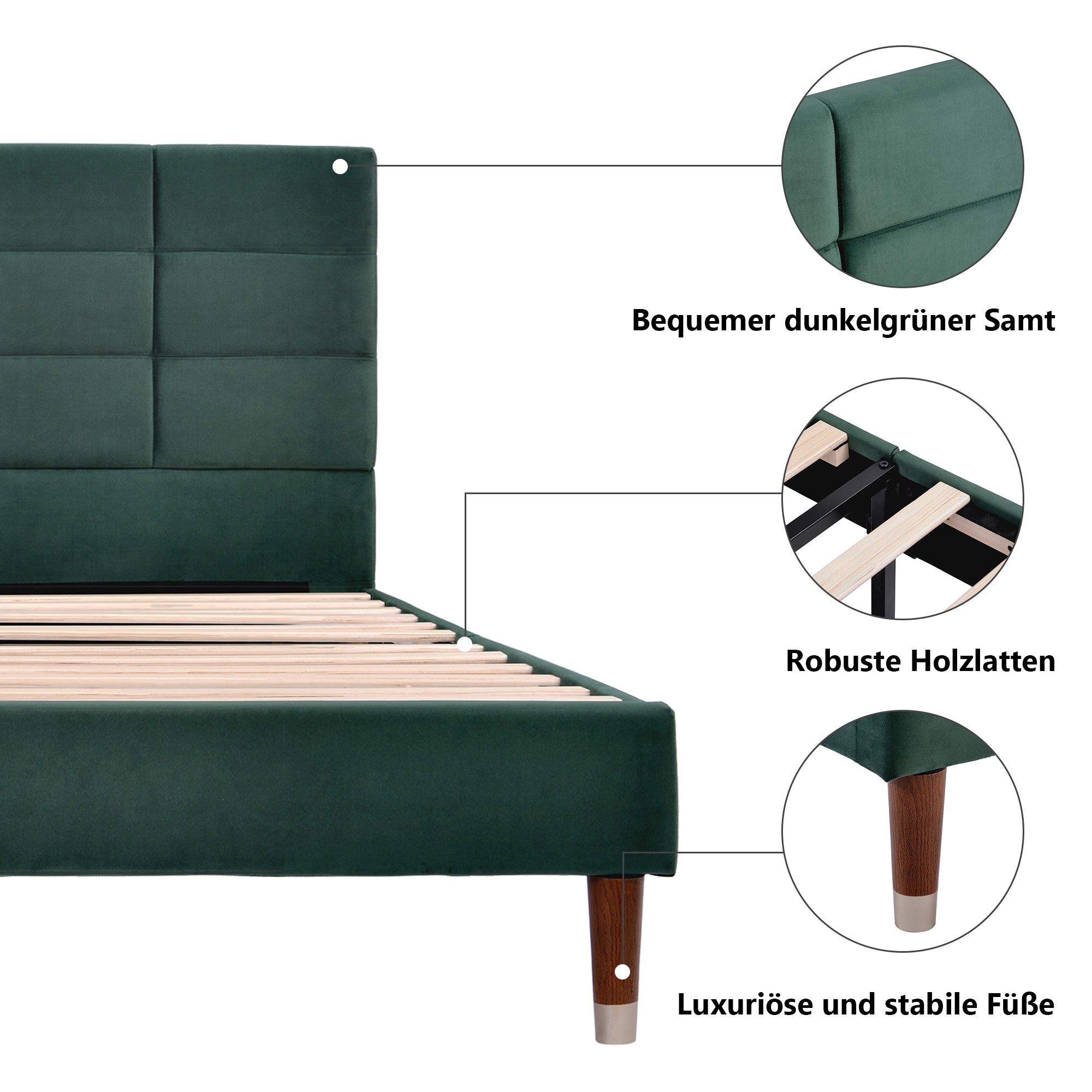 Logidon gestoffeerd bed 140x200 tweepersoonsbed met lattenbodem fluweel donkergroen