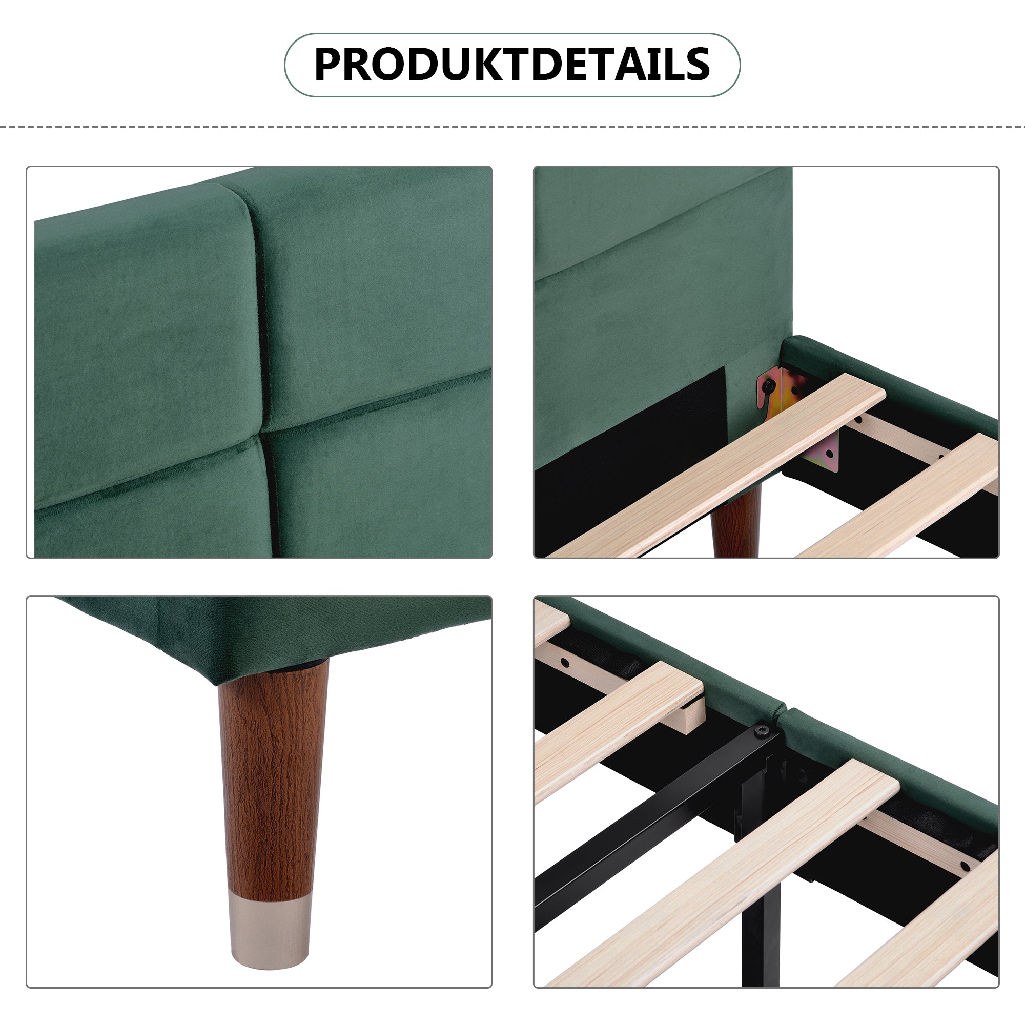 Logidon tweepersoonsbed 140x200 donkergroen fluweel met lattenbodem