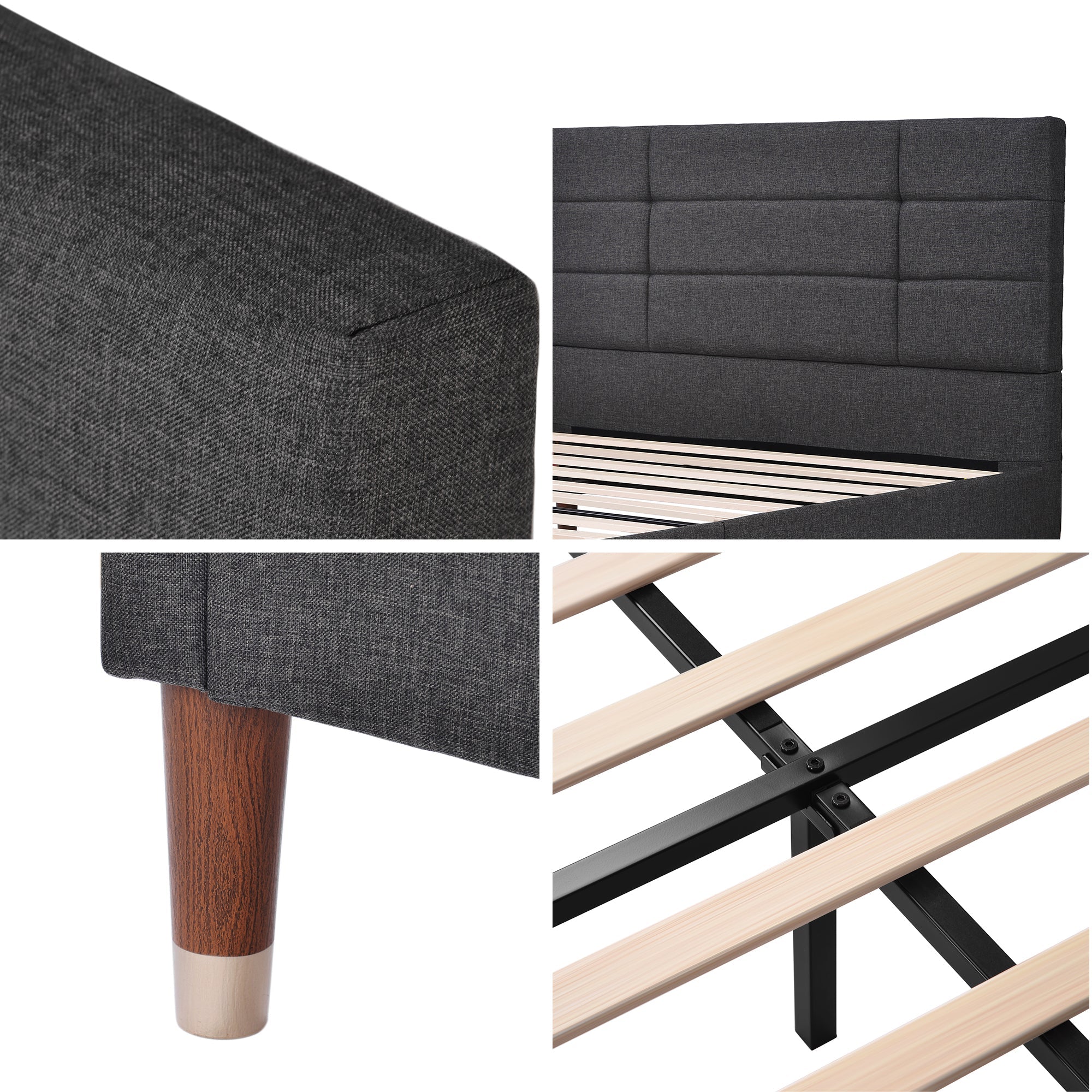 Logidon upholstered bed double bed 140x200 with slatted frame dark gray linen