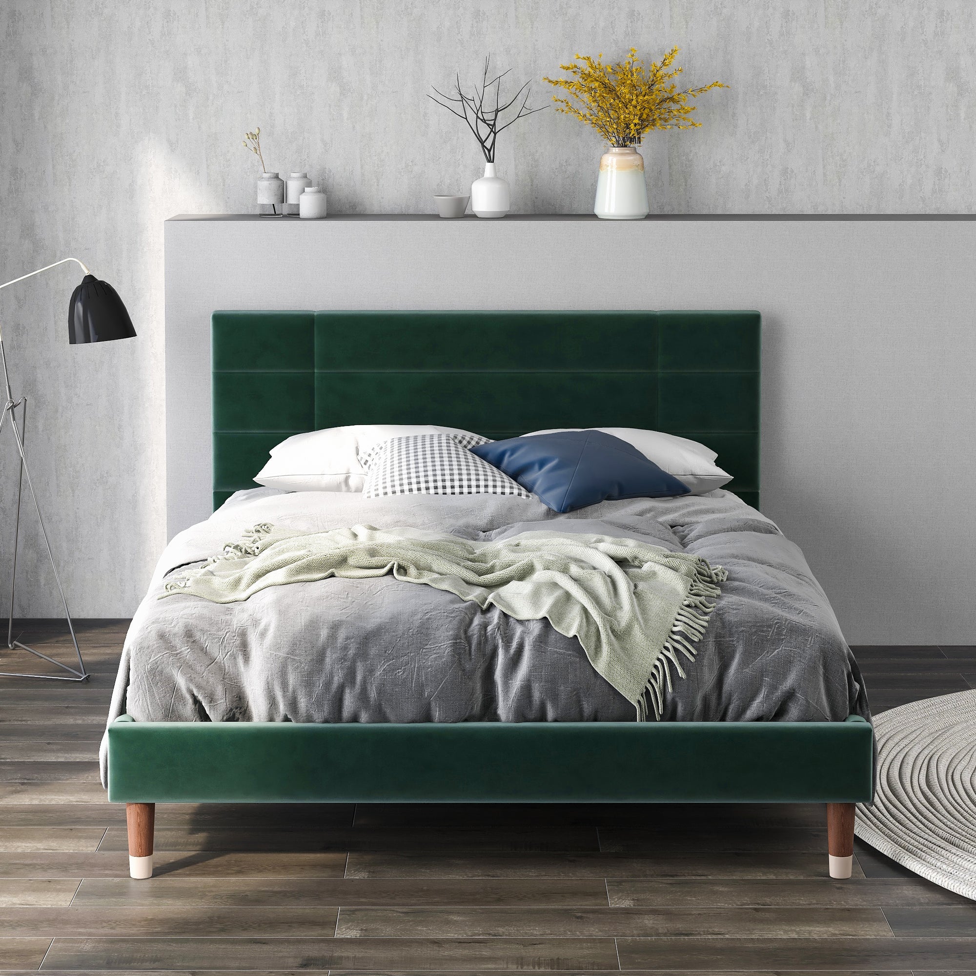 Logidon gestoffeerd bed 140x200 tweepersoonsbed met lattenbodem fluweel donkergroen
