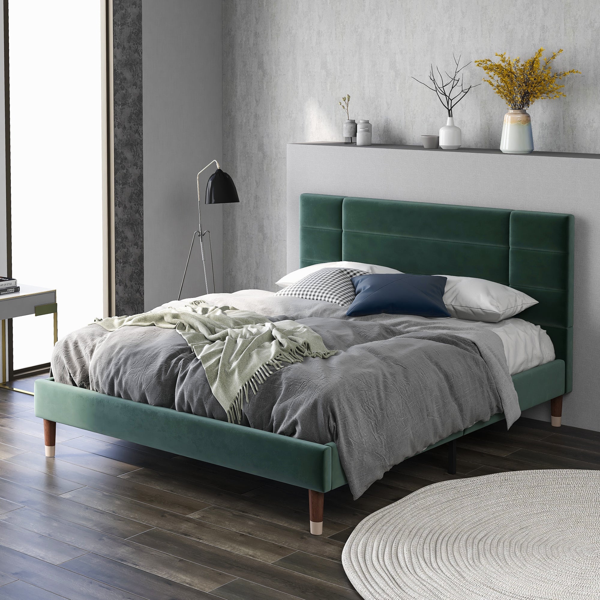 Logidon gestoffeerd bed 140x200 tweepersoonsbed met lattenbodem fluweel donkergroen