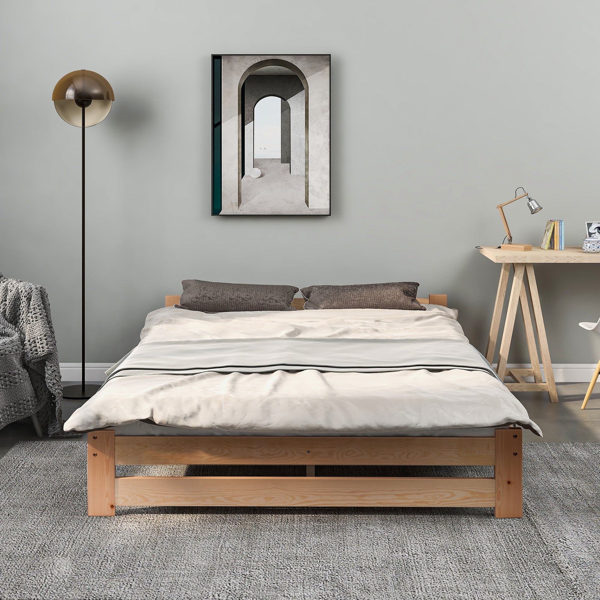 Logidon massief houten futonbed 200x140 cm naturel met lattenhoofdeinde