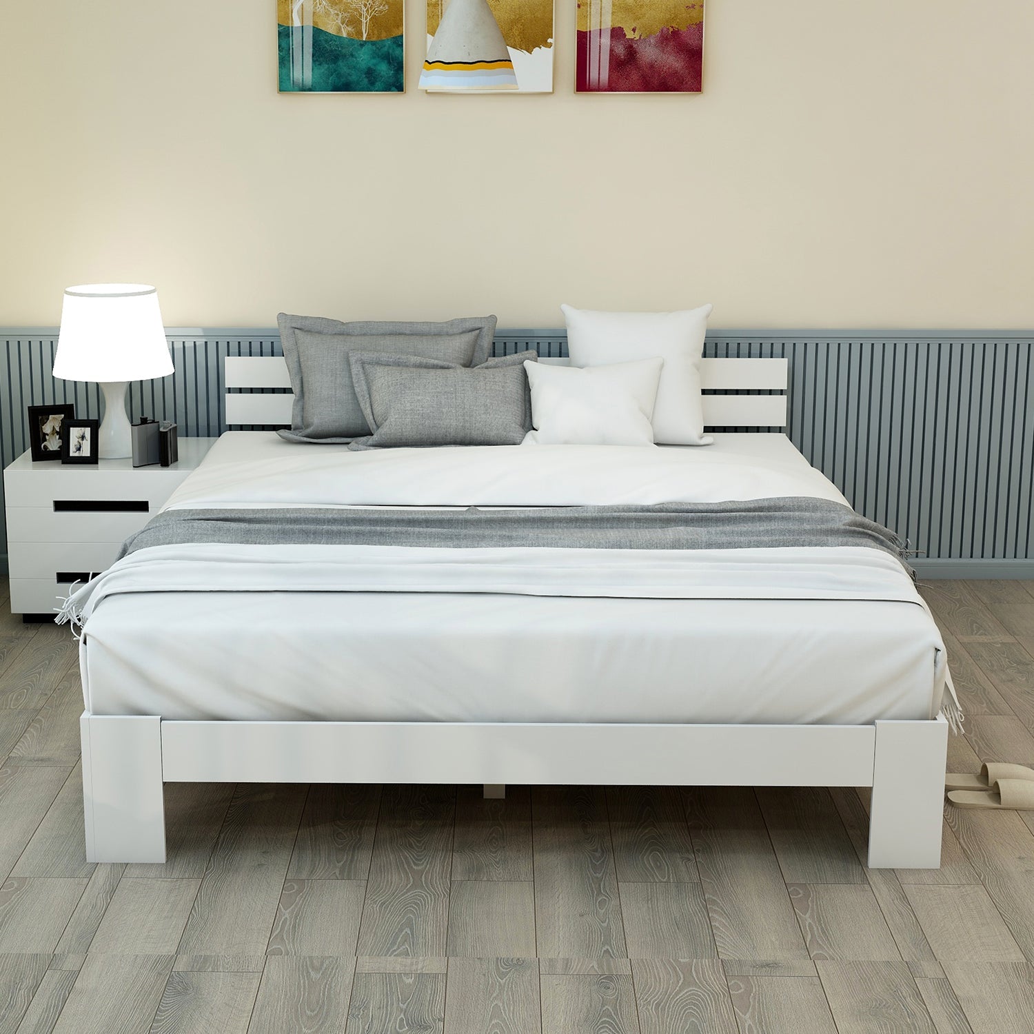 Logidon houten bed tweepersoonsbed 200x140 wit hoofdbord lattenbodem FSC