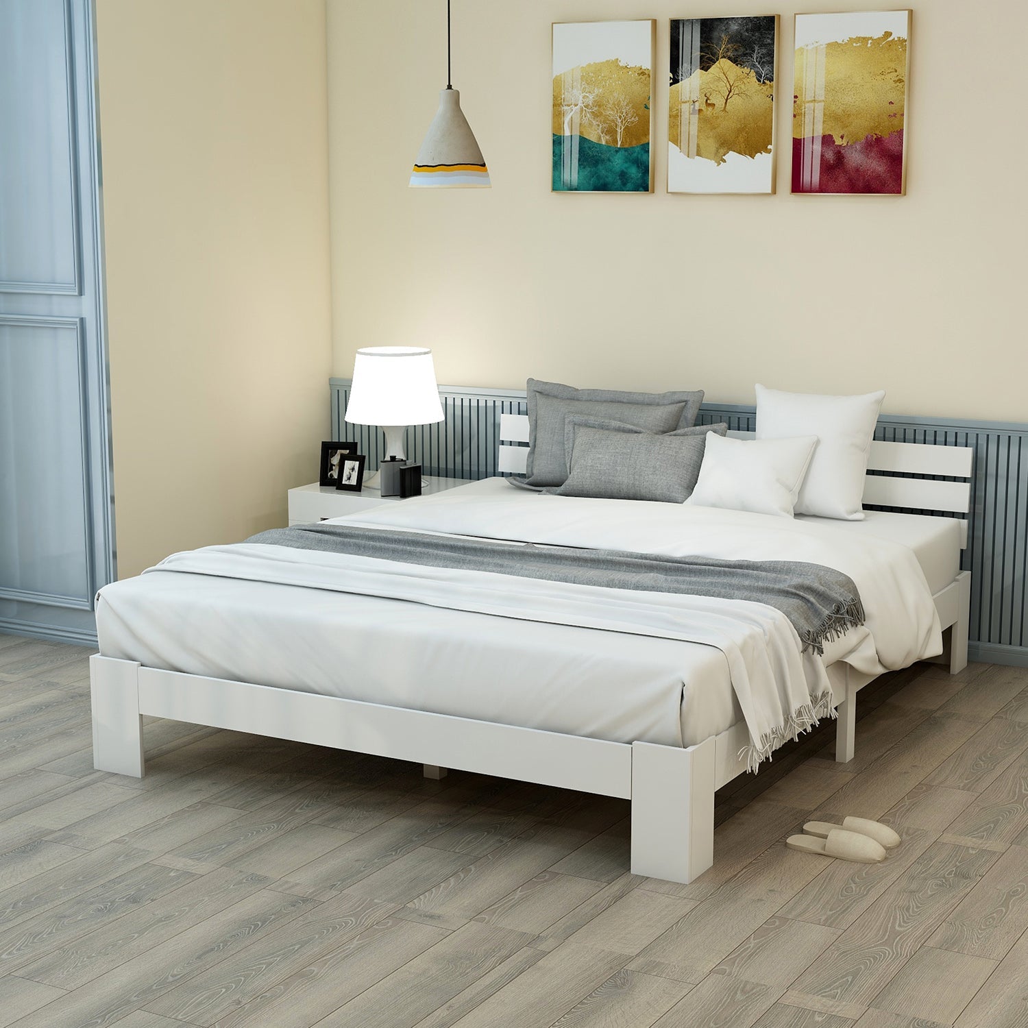 Logidon houten bed tweepersoonsbed 200x140 wit hoofdbord lattenbodem FSC