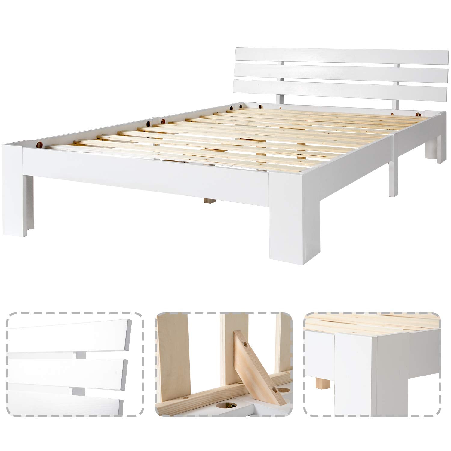 Logidon houten bed tweepersoonsbed 200x140 wit hoofdbord lattenbodem FSC