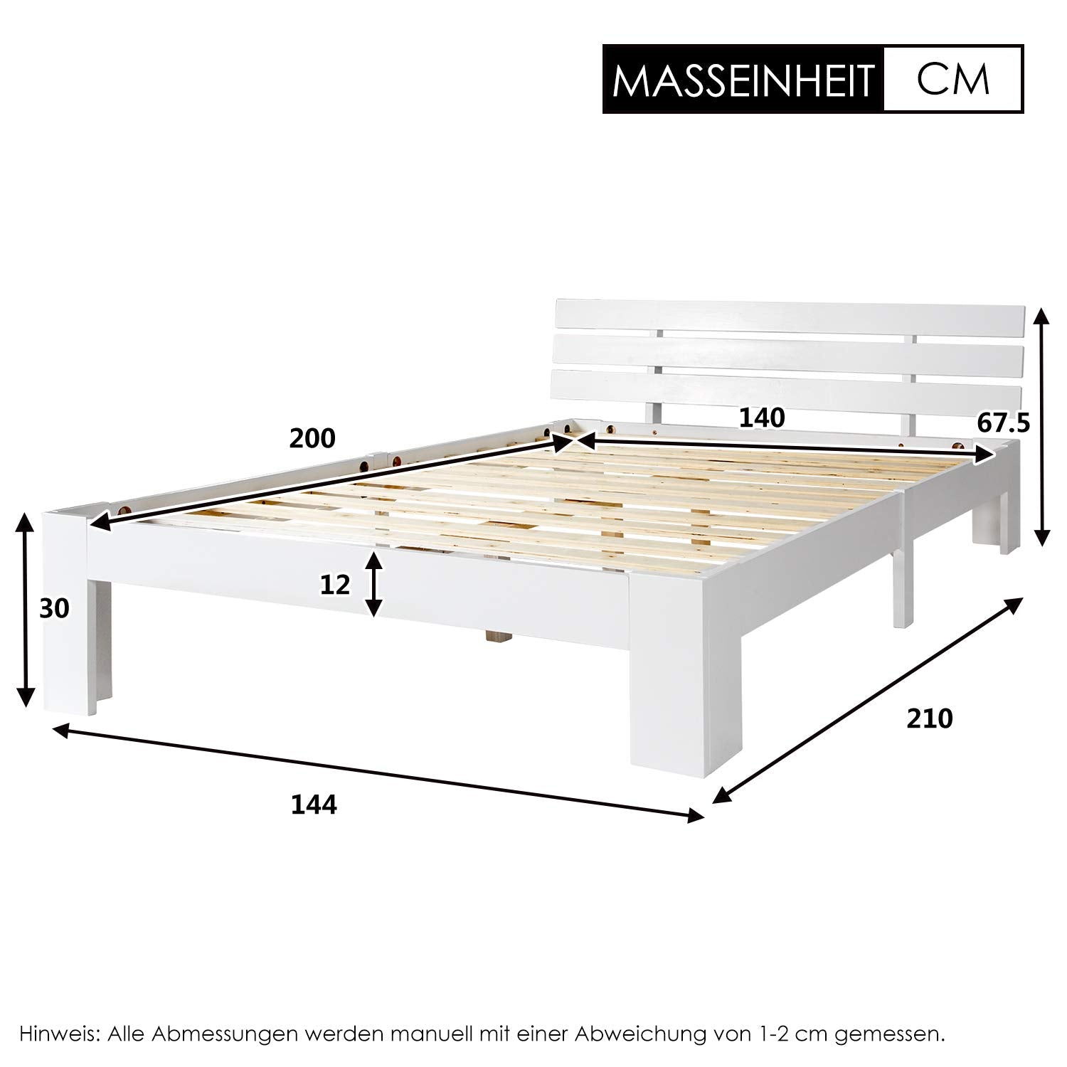 Logidon houten bed tweepersoonsbed 200x140 wit hoofdbord lattenbodem FSC