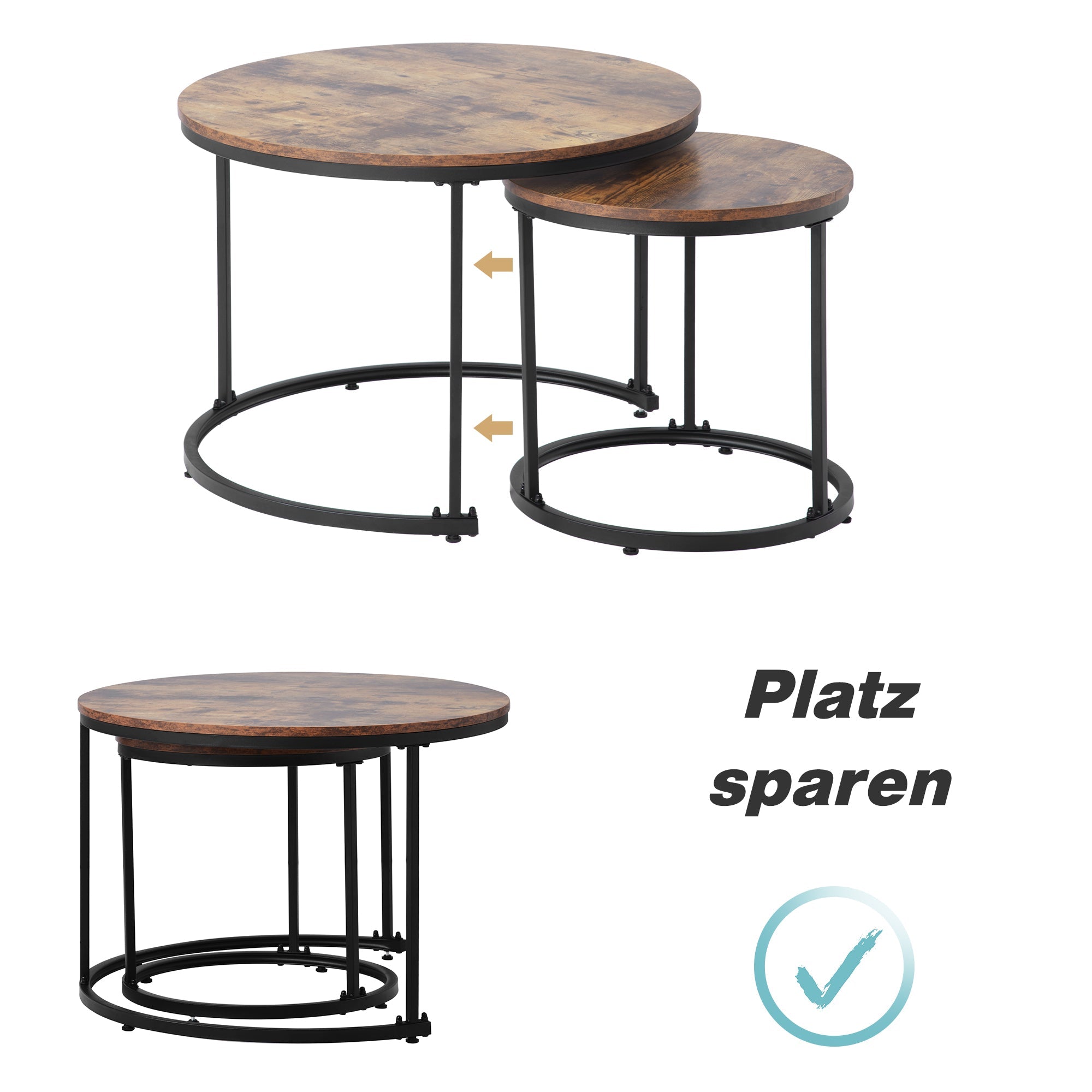 Logidon ronde salontafels set van 2 bruin nestbaar MDF