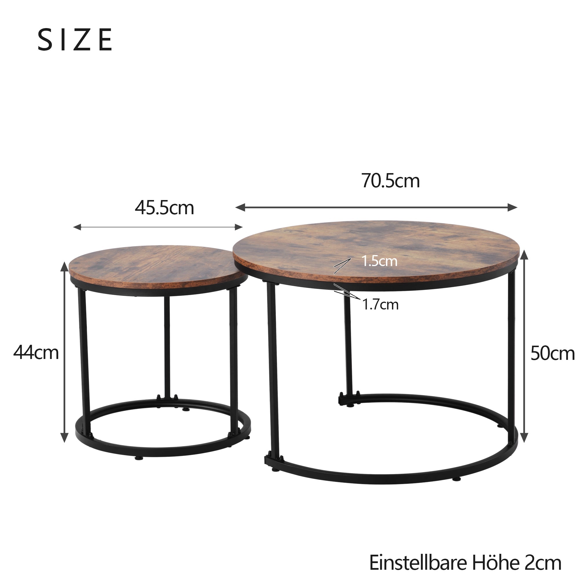 Logidon ronde salontafels set van 2 bruin nestbaar MDF