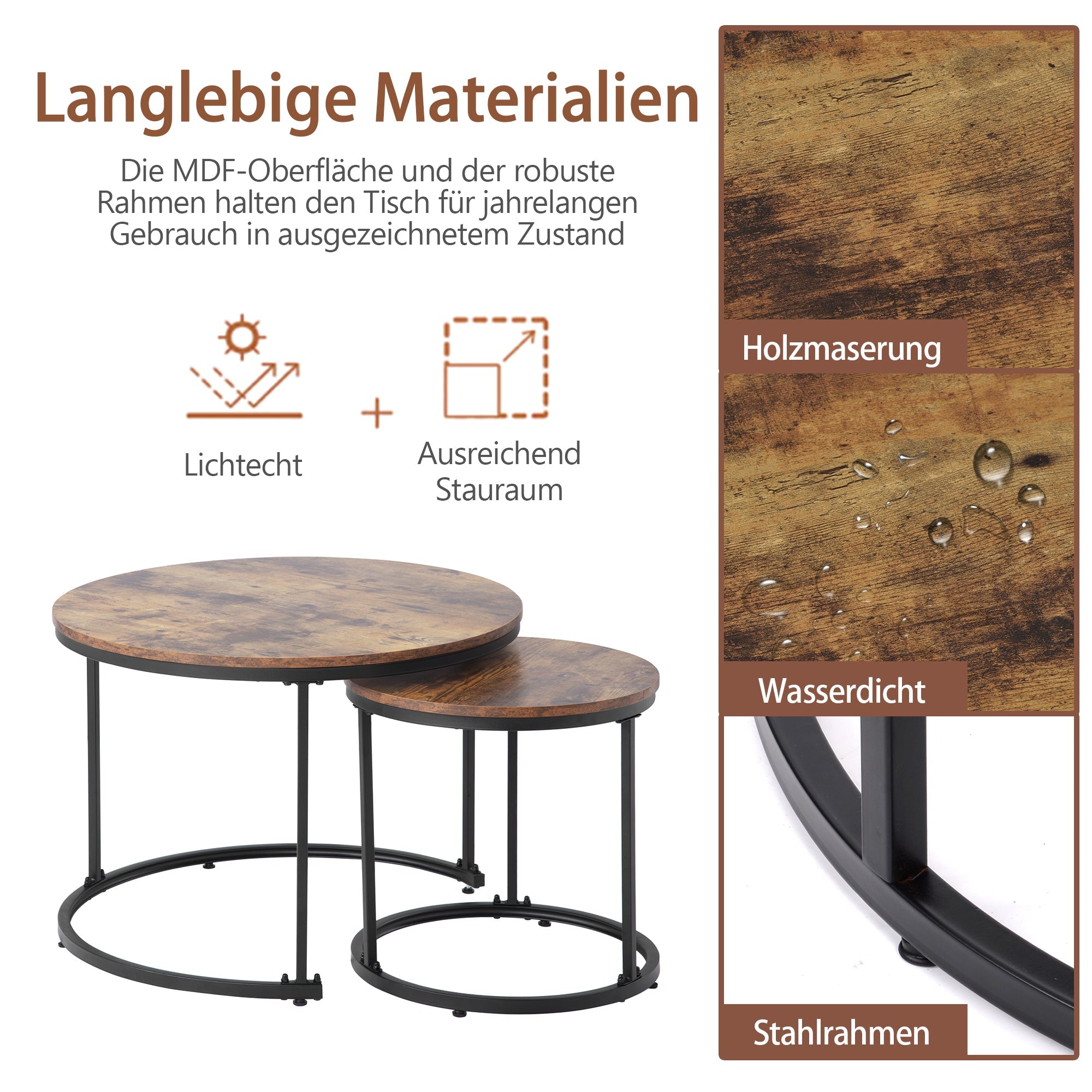 Logidon ronde salontafels set van 2 bruin nestbaar MDF