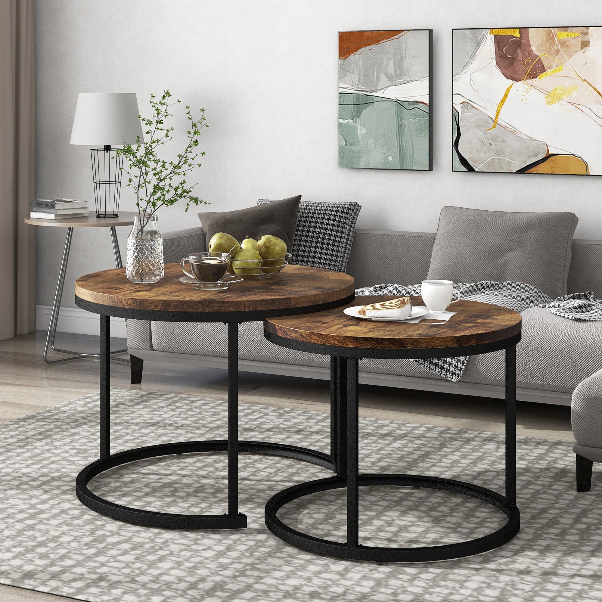 Logidon ronde salontafels set van 2 bruin nestbaar MDF