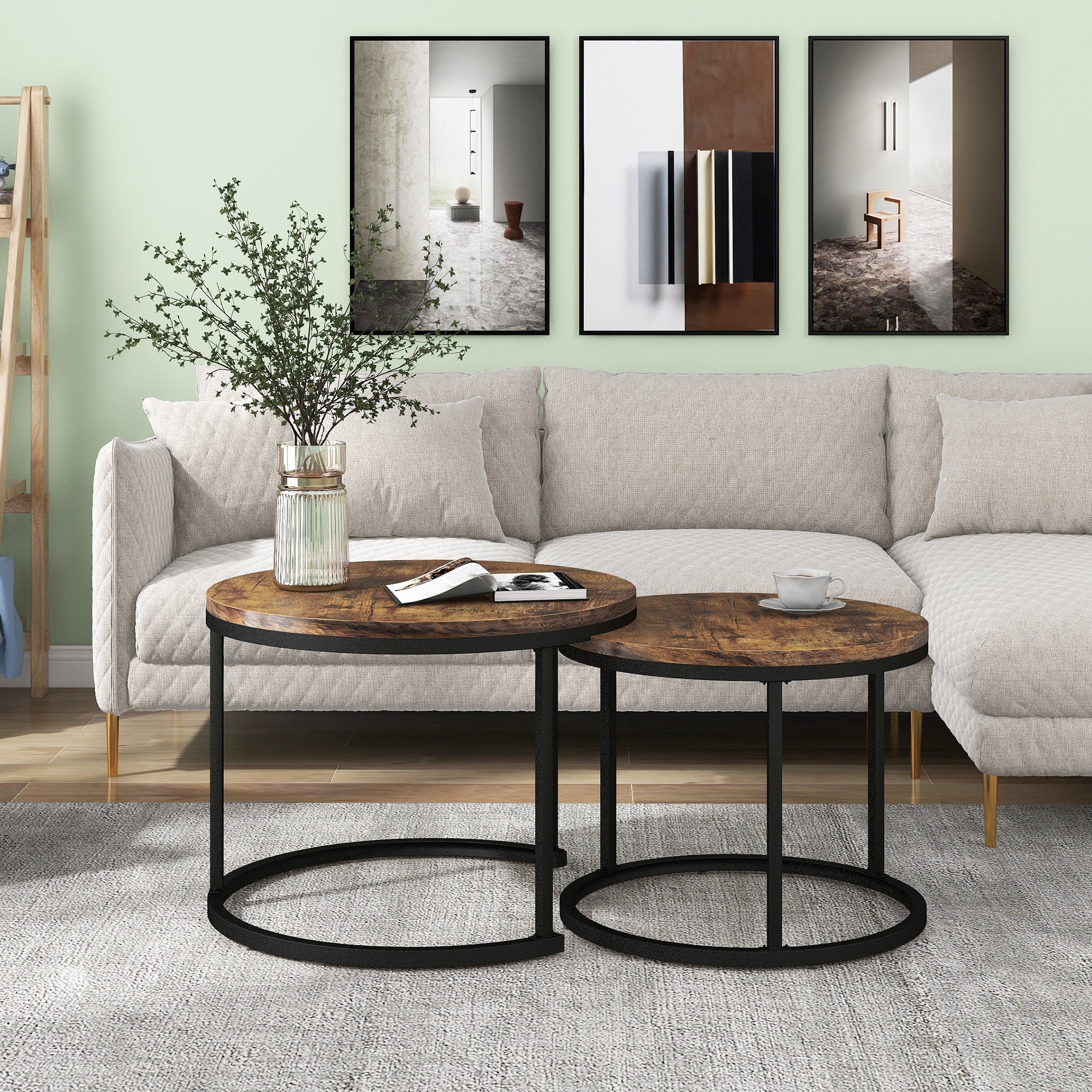 Logidon ronde salontafels set van 2 bruin nestbaar MDF