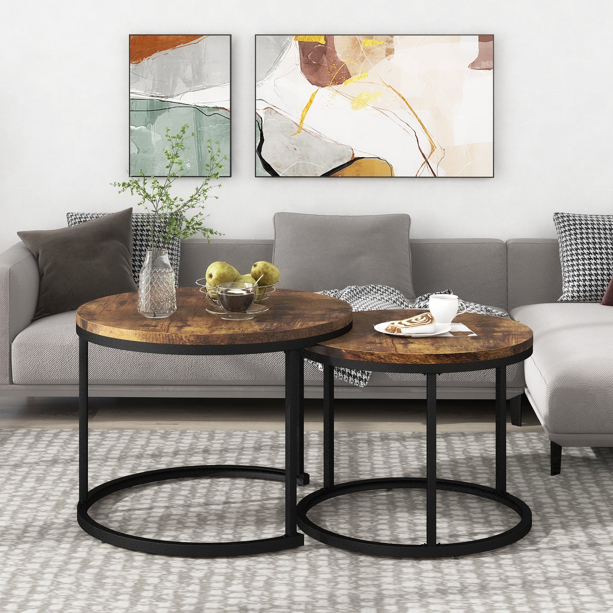 Logidon ronde salontafels set van 2 bruin nestbaar MDF