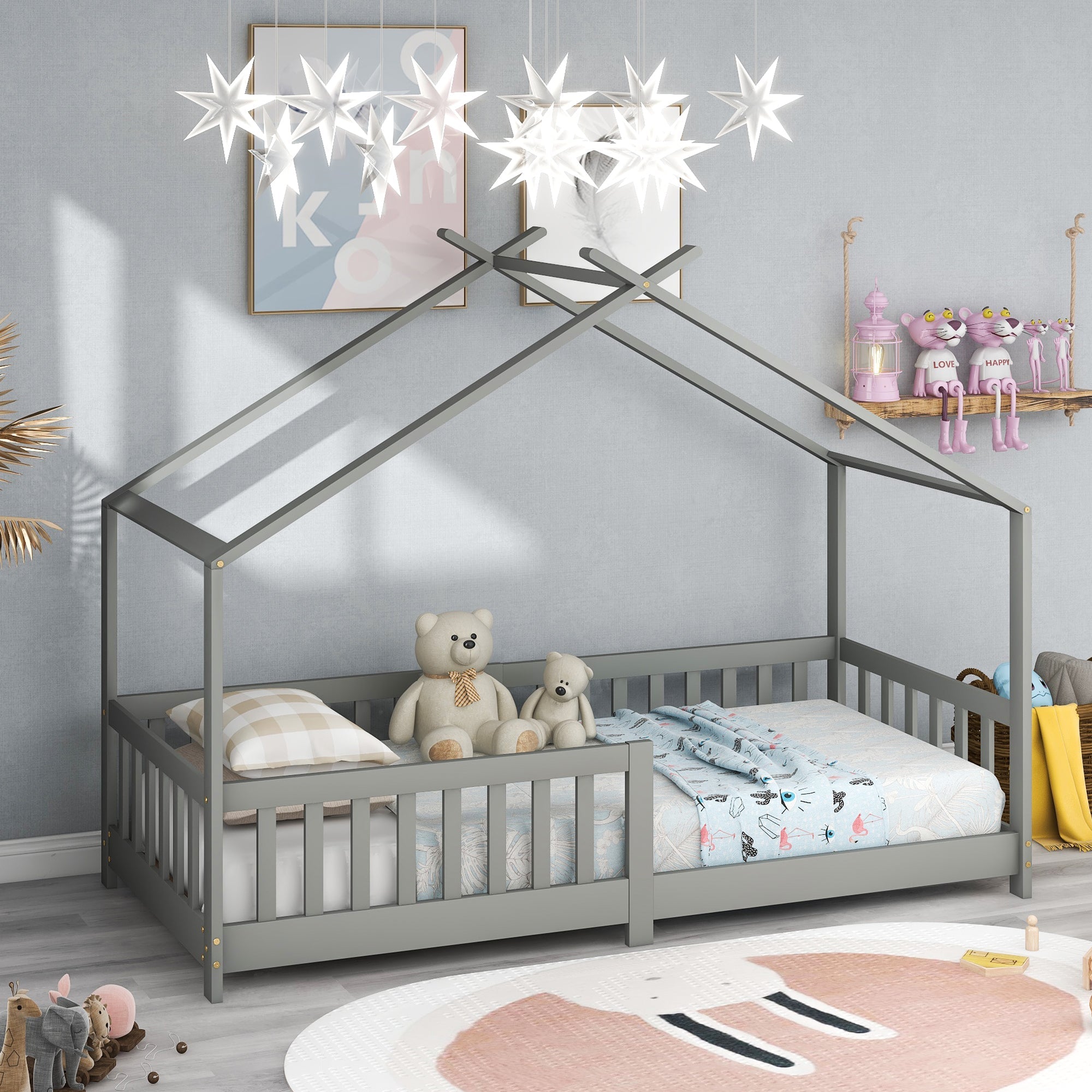 Logidon Stijlvol kinderbed 90x200 cm grijs met valbeveiliging